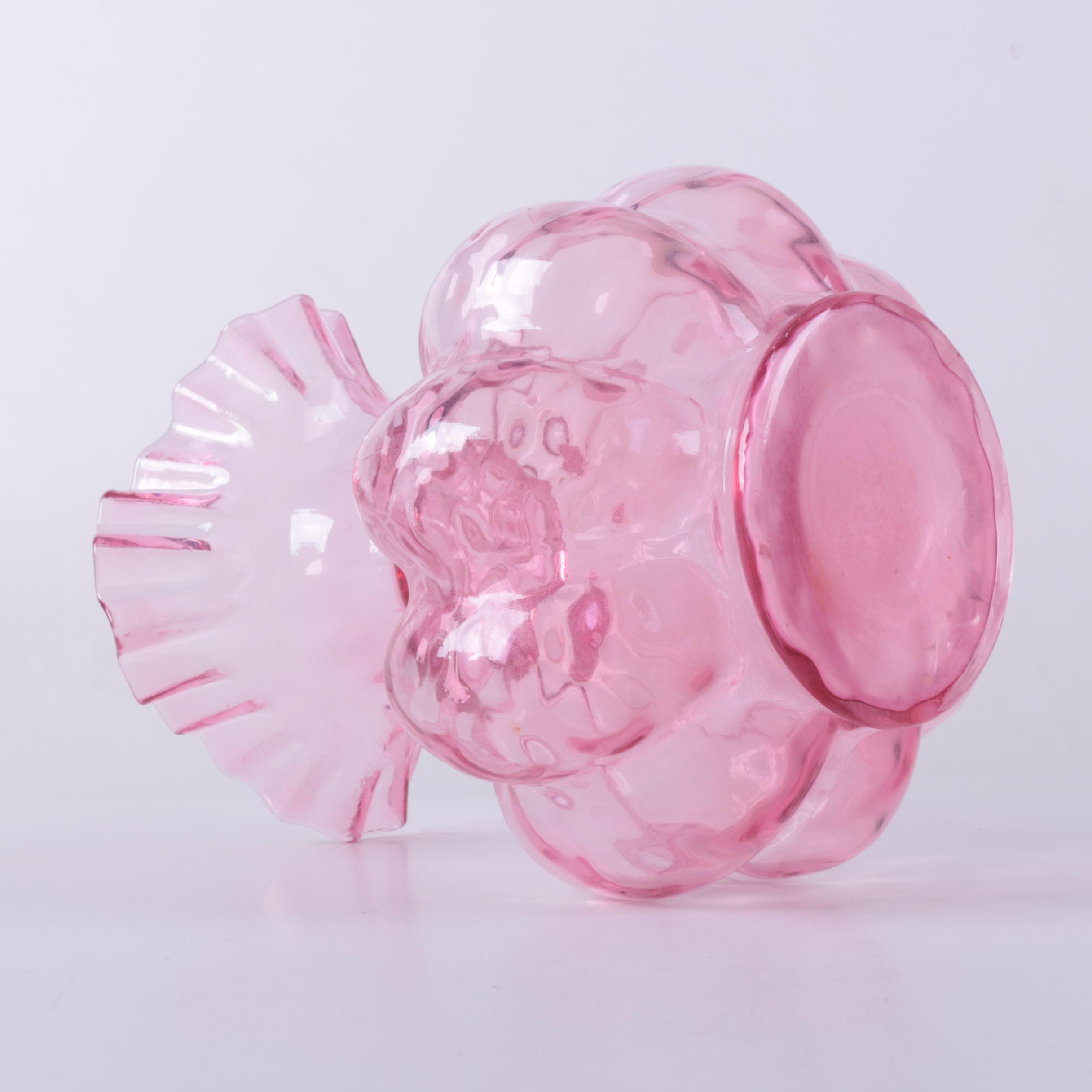 Fenton Style Pink Glass Pitchers and Vase