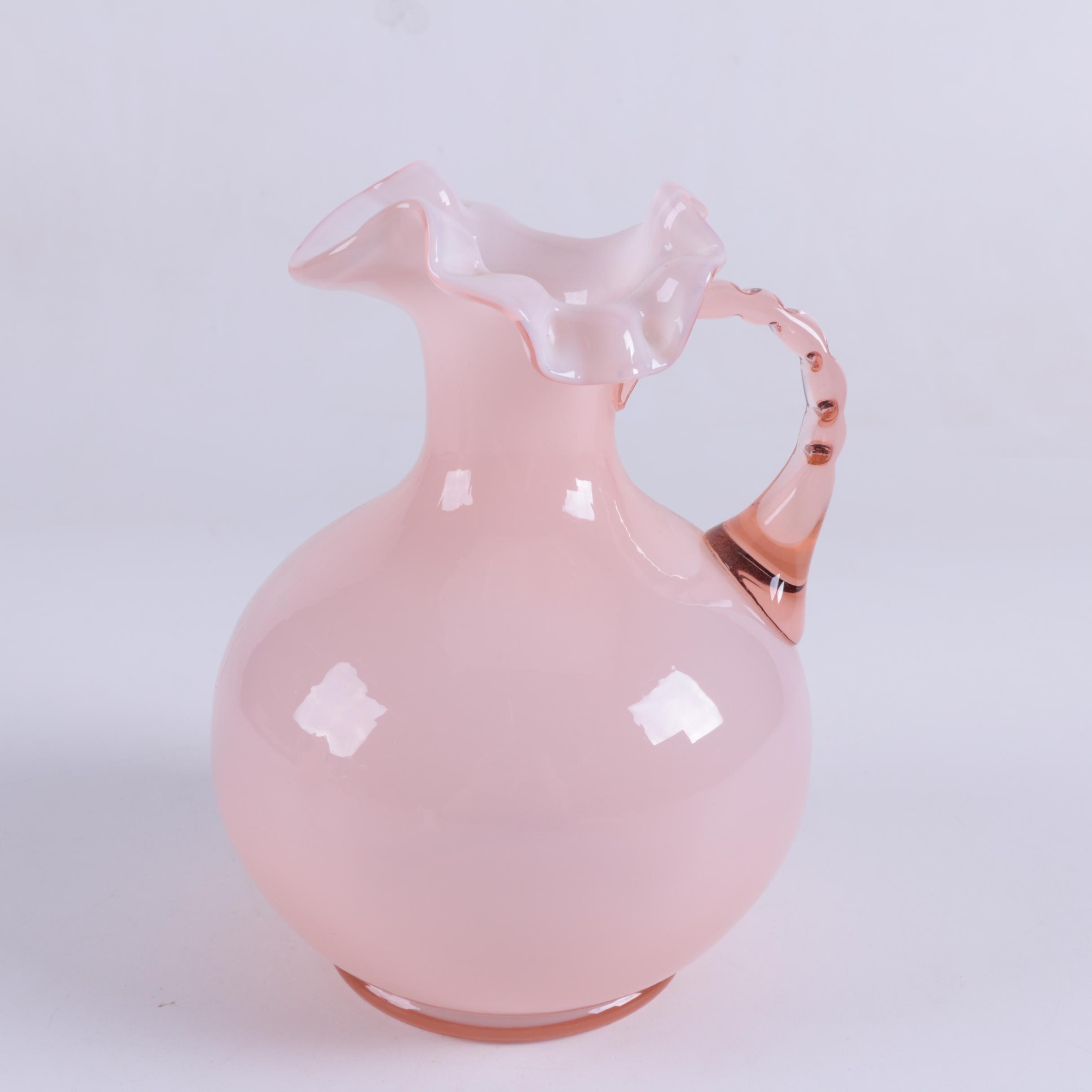 Fenton Style Pink Glass Pitchers and Vase