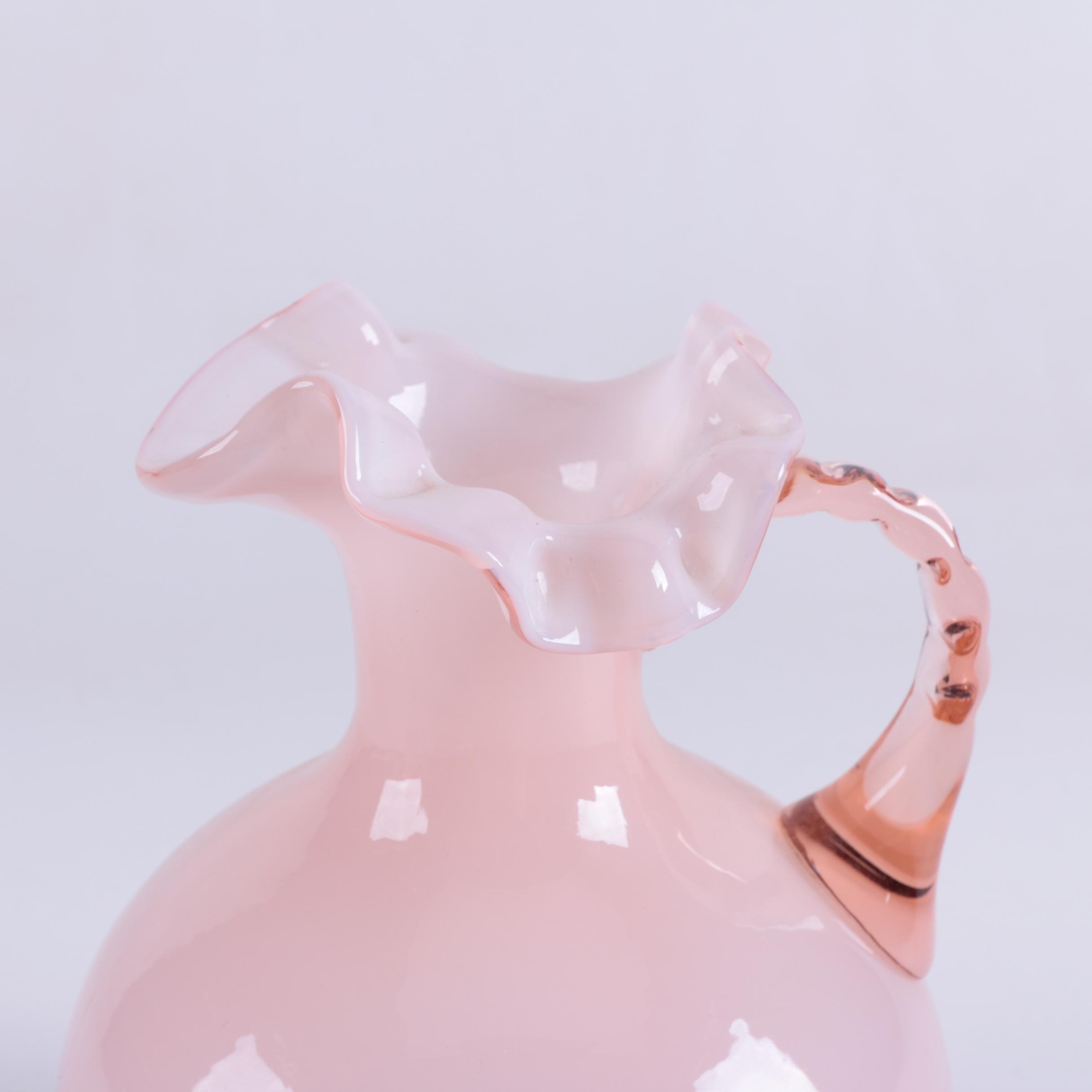 Fenton Style Pink Glass Pitchers and Vase