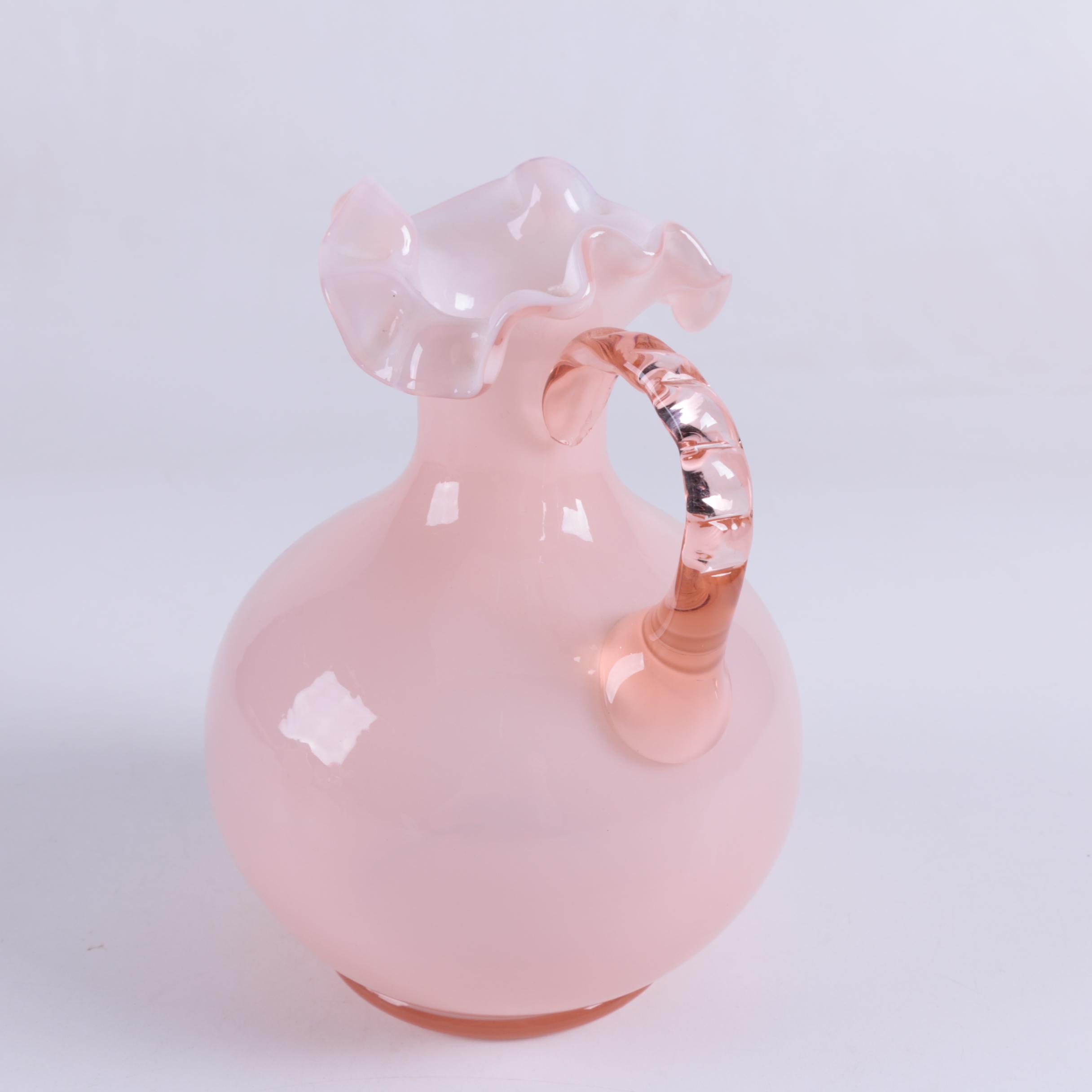Fenton Style Pink Glass Pitchers and Vase