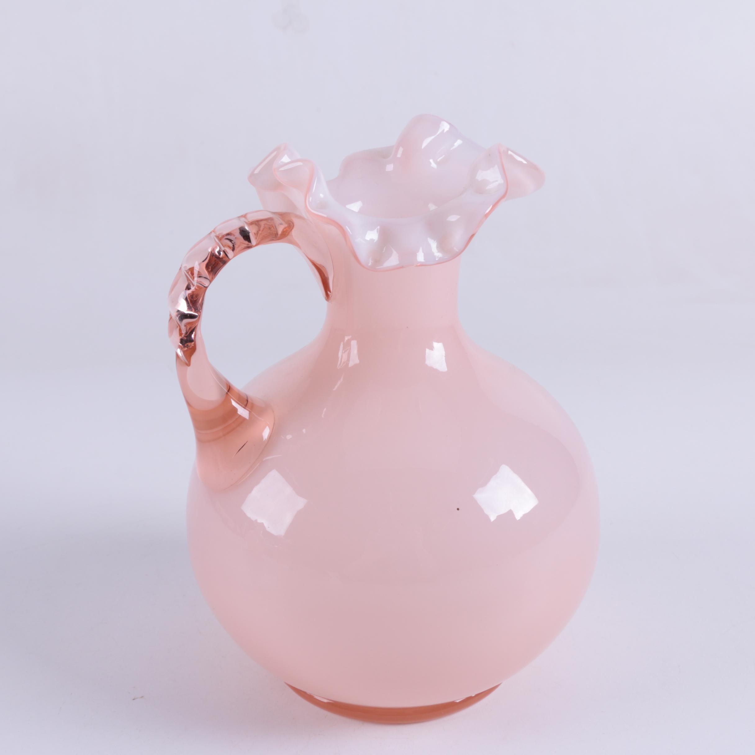 Fenton Style Pink Glass Pitchers and Vase