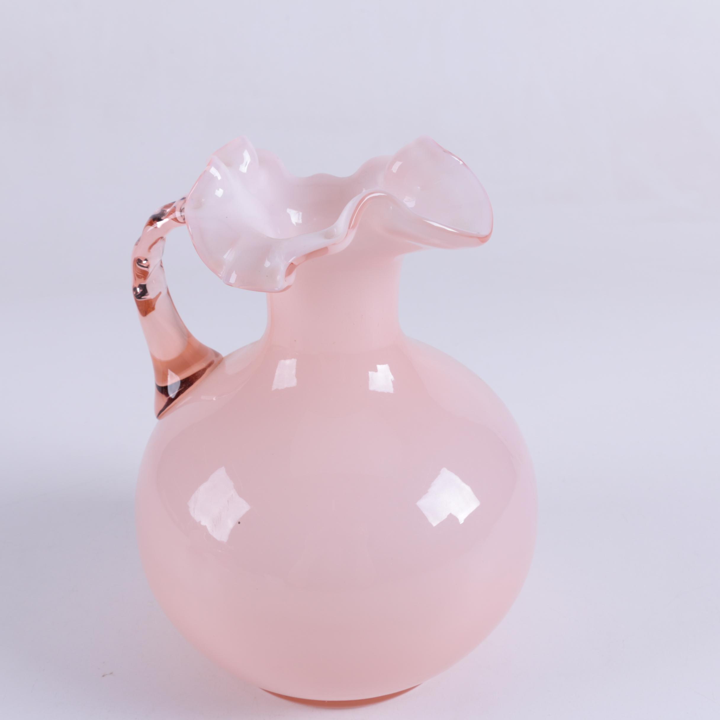 Fenton Style Pink Glass Pitchers and Vase