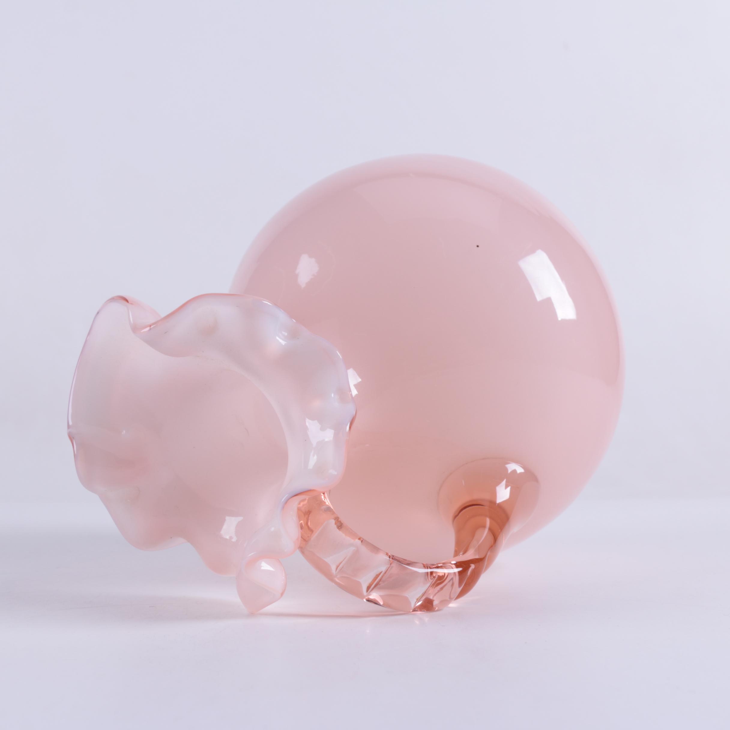 Fenton Style Pink Glass Pitchers and Vase