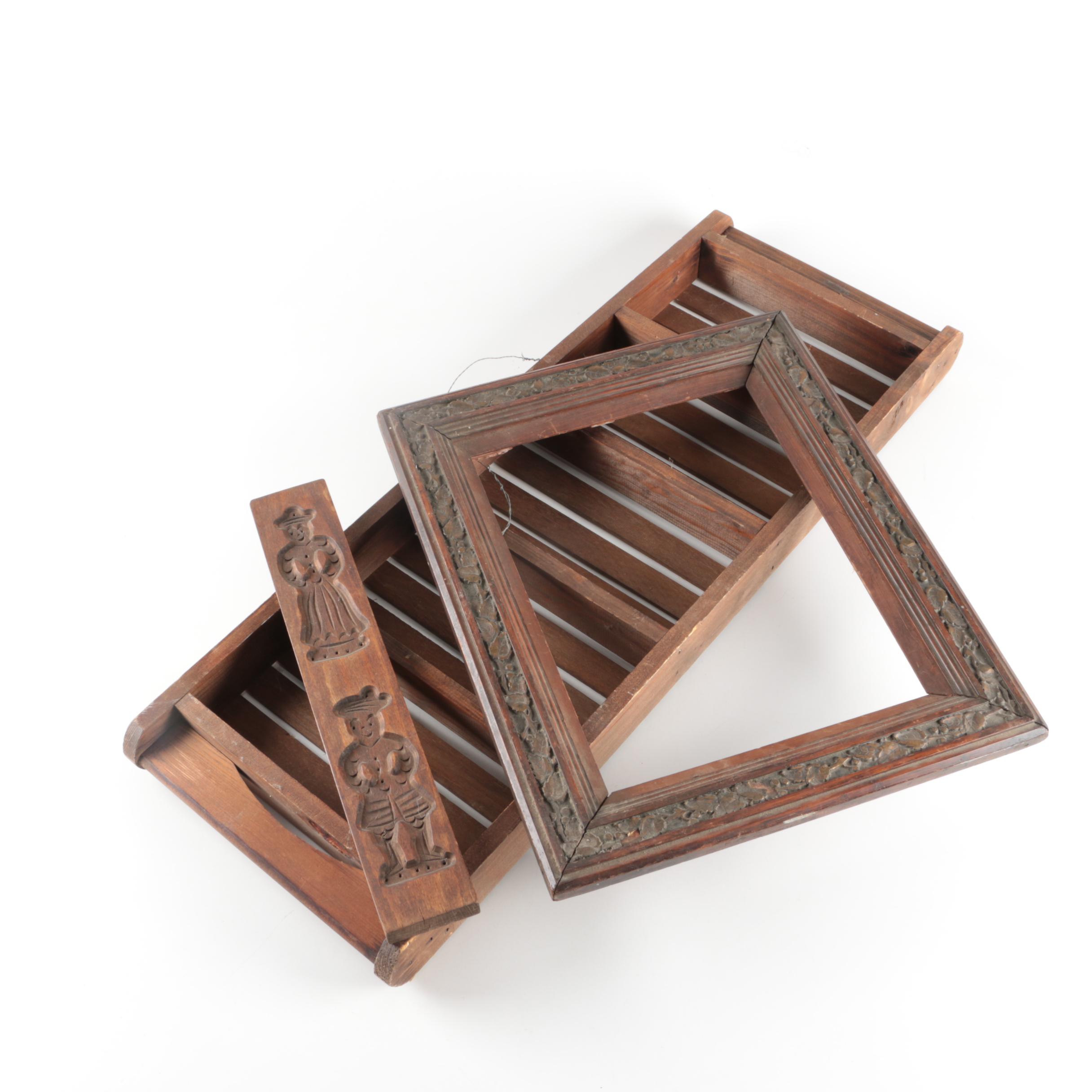 Rustic Wooden Slat Shelf, Frame and Wall Art