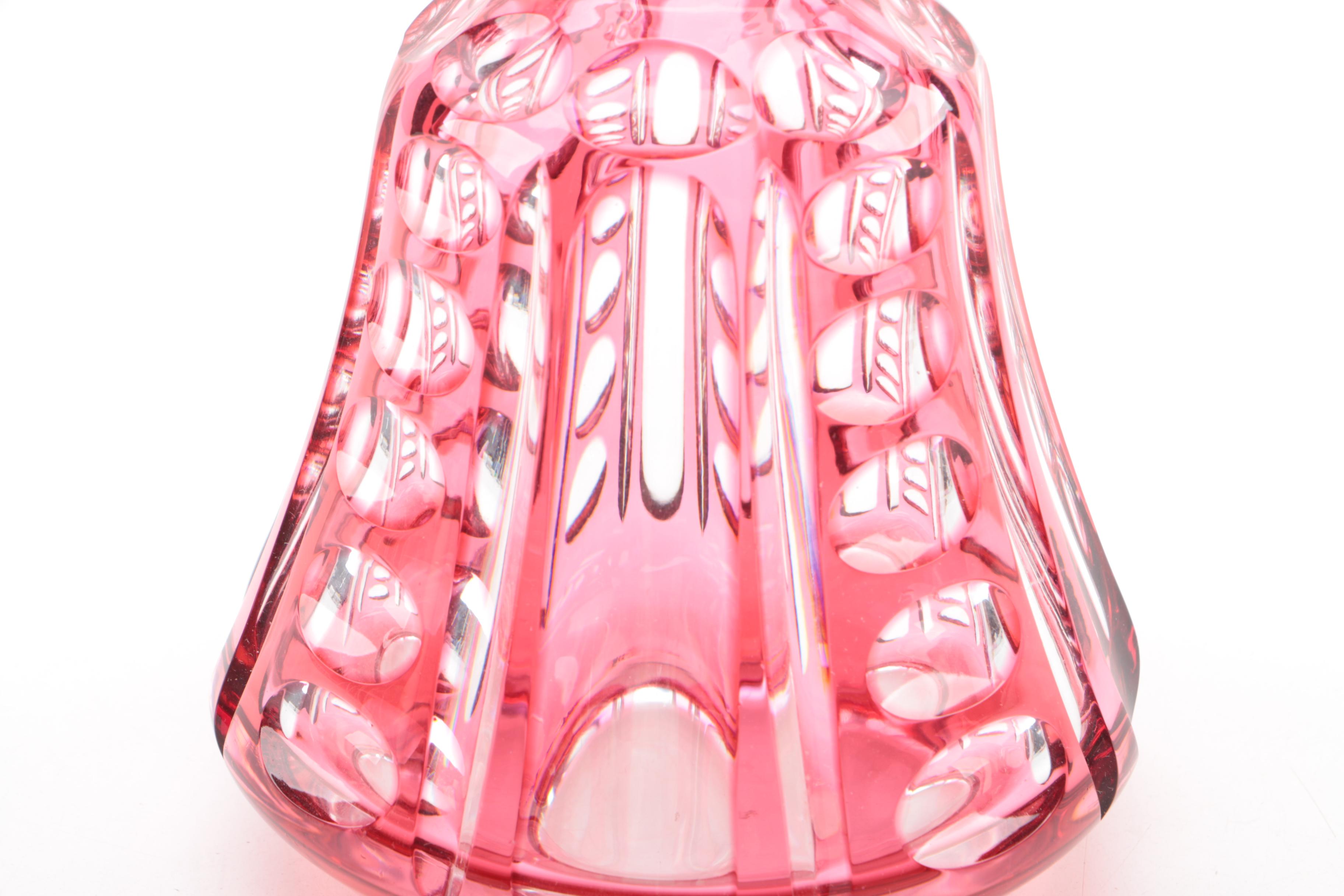 Bohemian Cased Cranberry Cut to Clear Glass Decanter with Shot Glasses