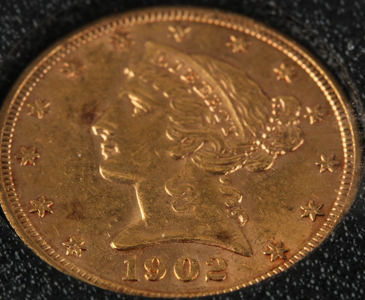 1902 Liberty Head $5 Half Eagle Gold Coin