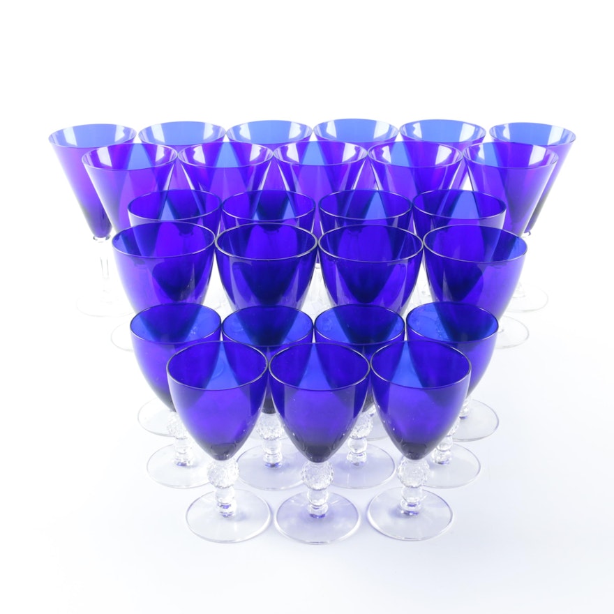 Cobalt Blue and Clear Glass Stemware