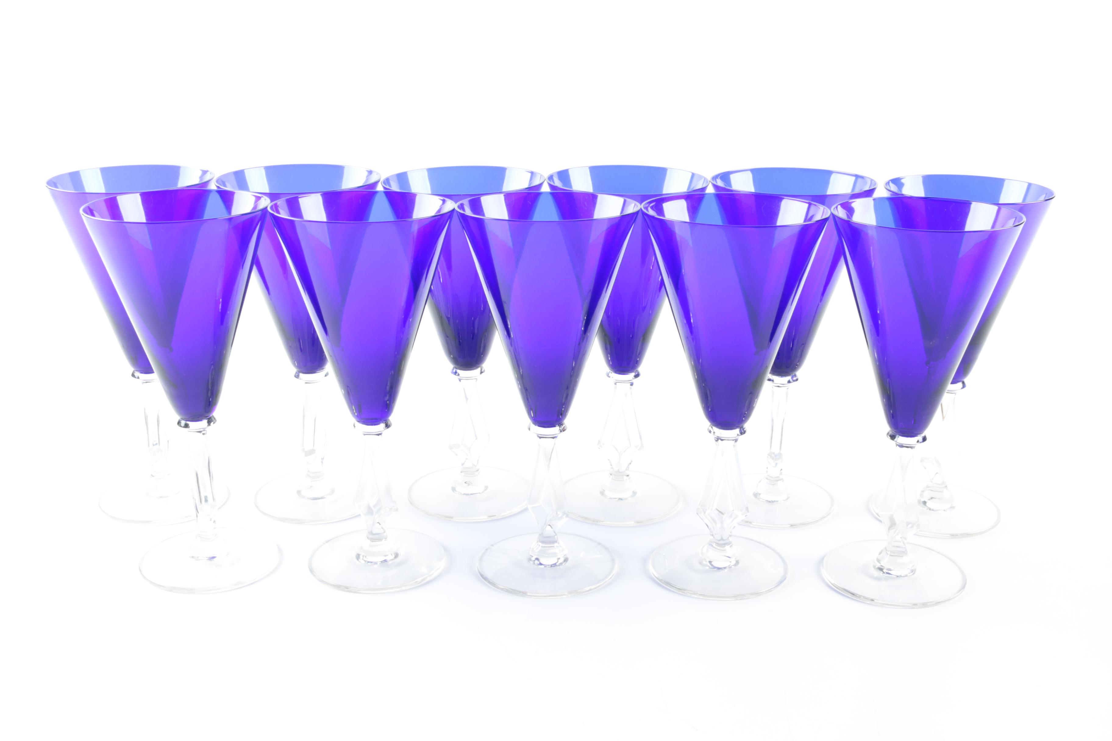 Cobalt Blue and Clear Glass Stemware