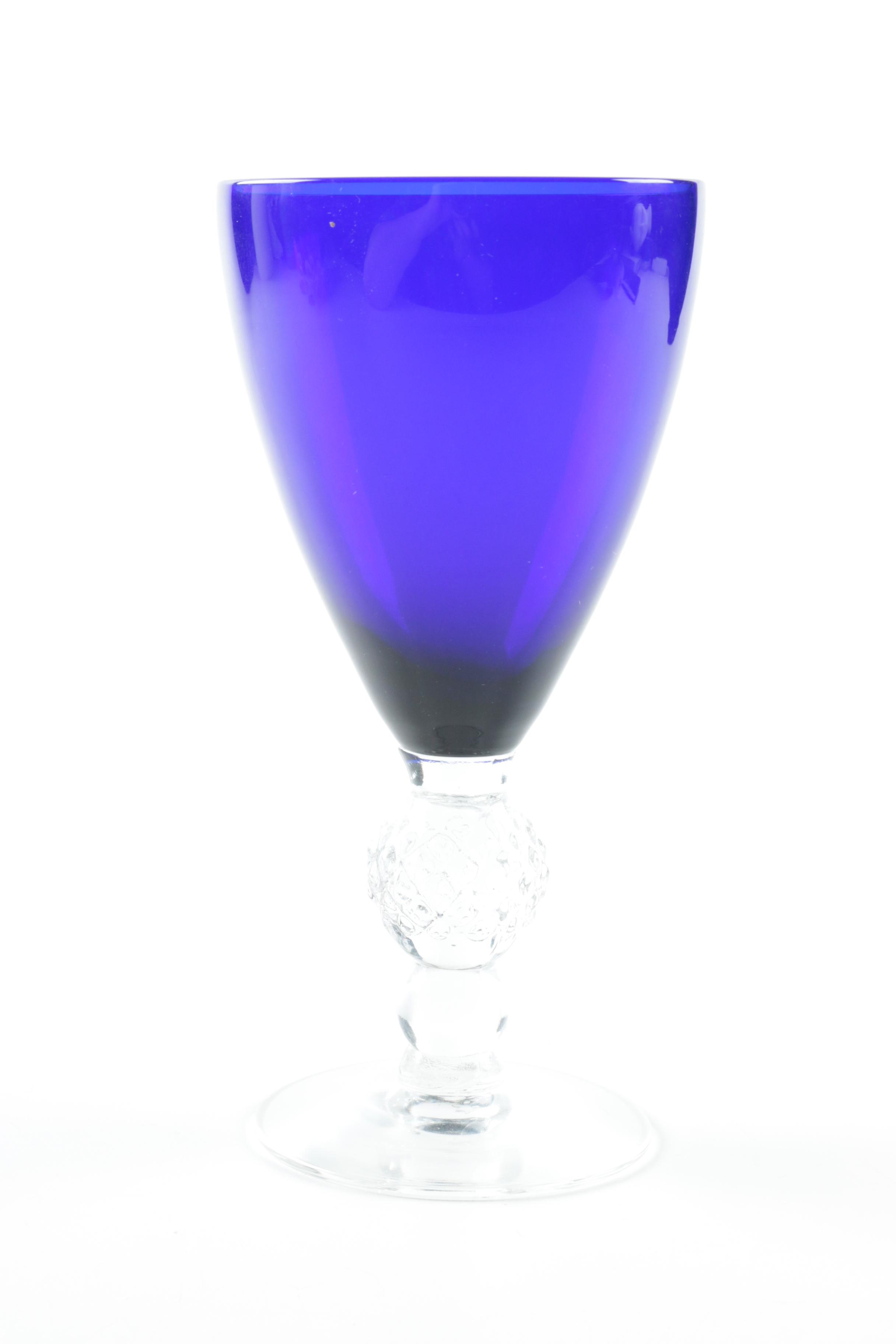Cobalt Blue and Clear Glass Stemware