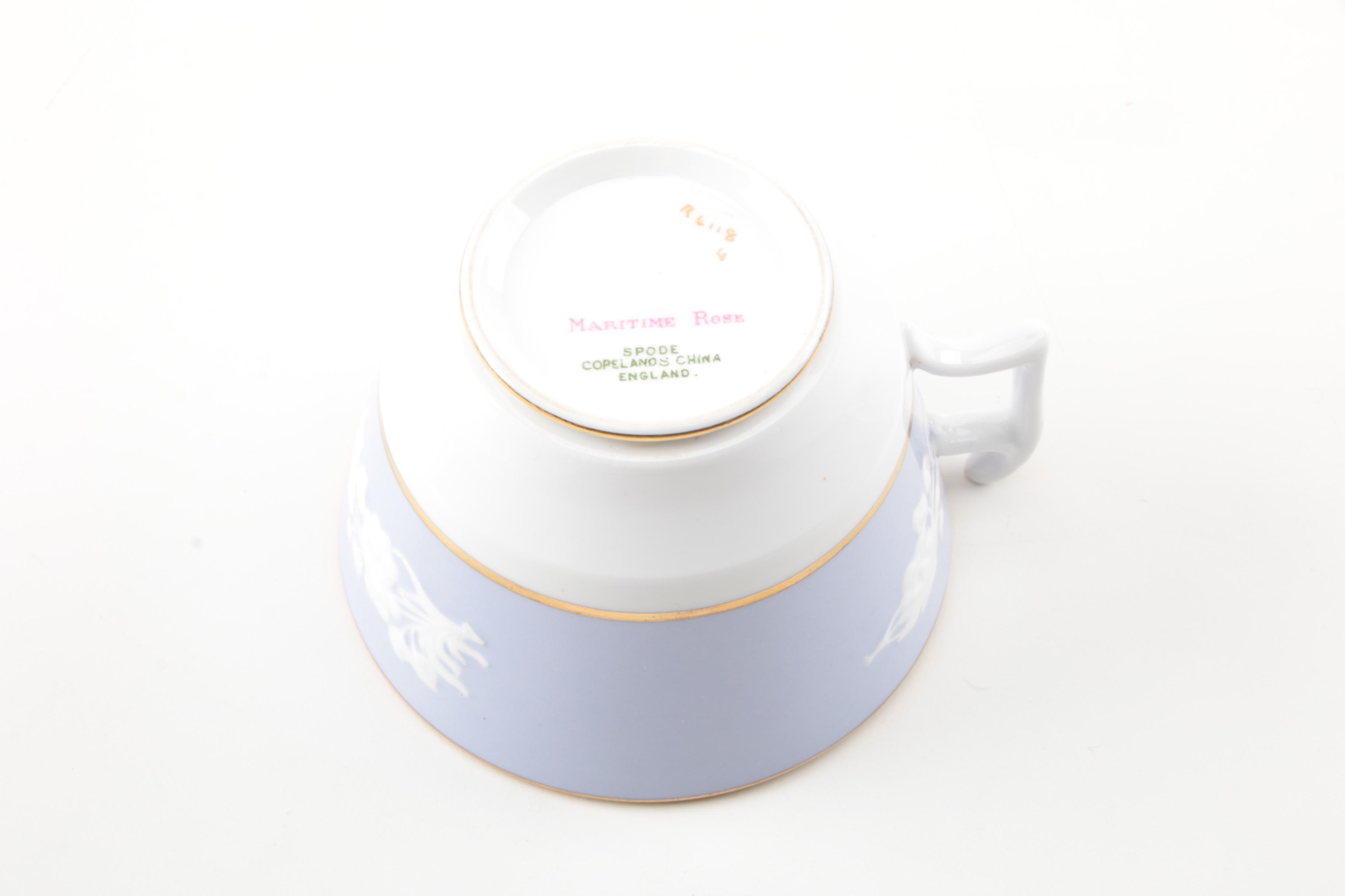 Vintage Copeland Spode "Maritime Rose" Porcelain Teacups and Saucers