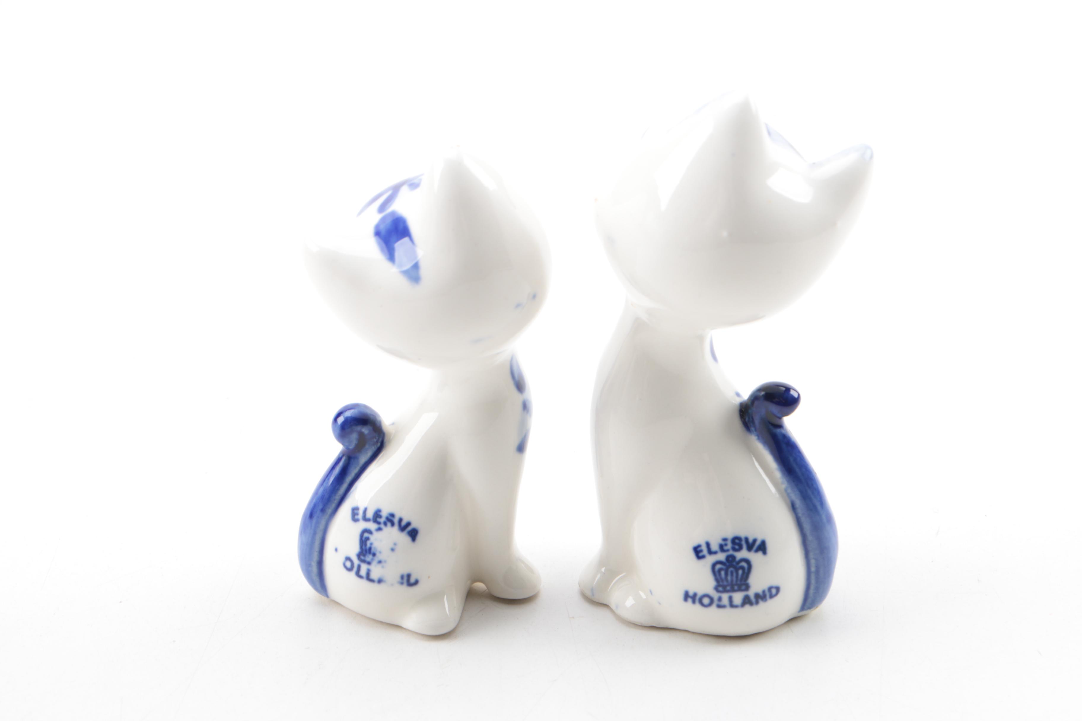 Blue and White Ceramic and Porcelain Bowls, Eggs, Figurines