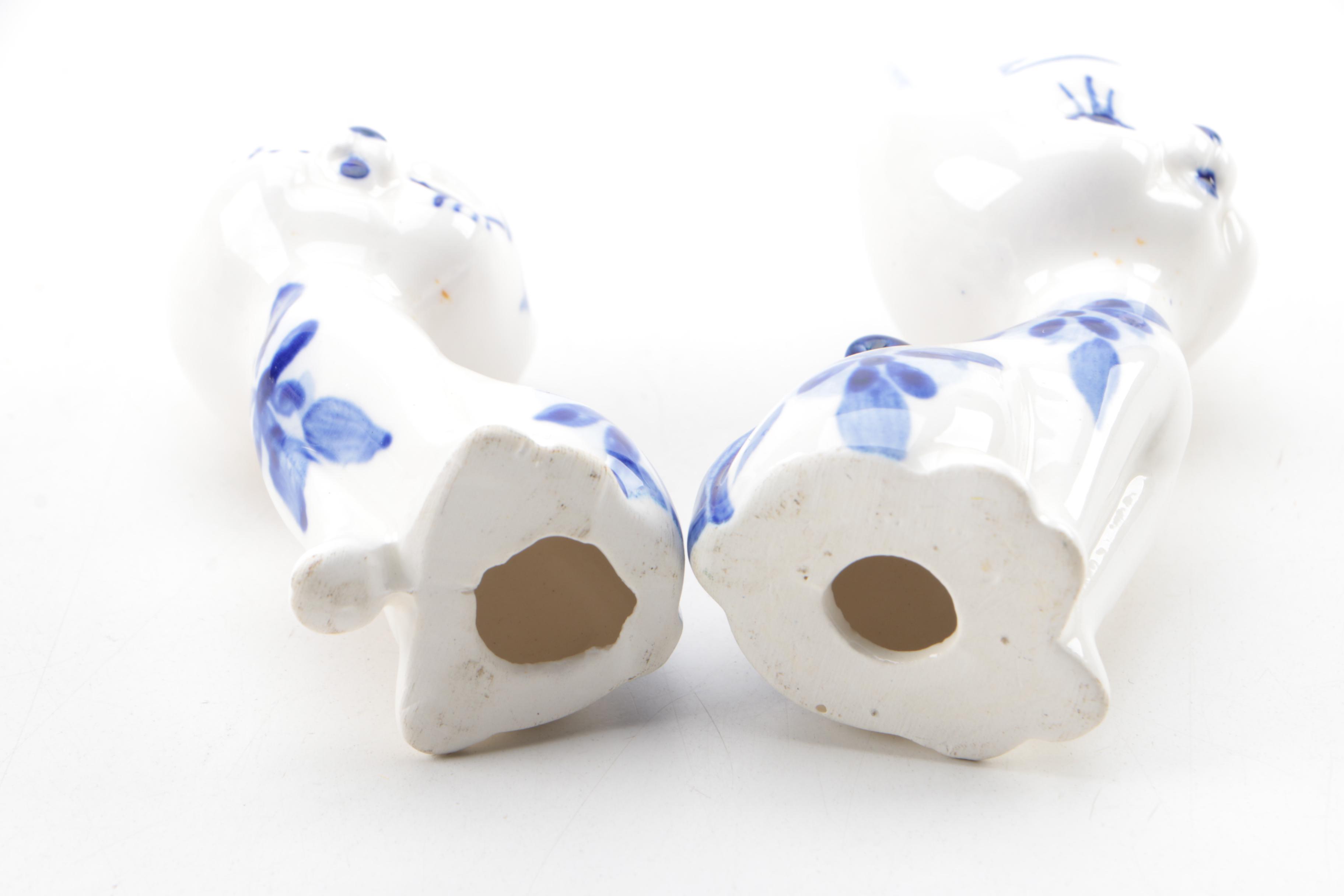 Blue and White Ceramic and Porcelain Bowls, Eggs, Figurines