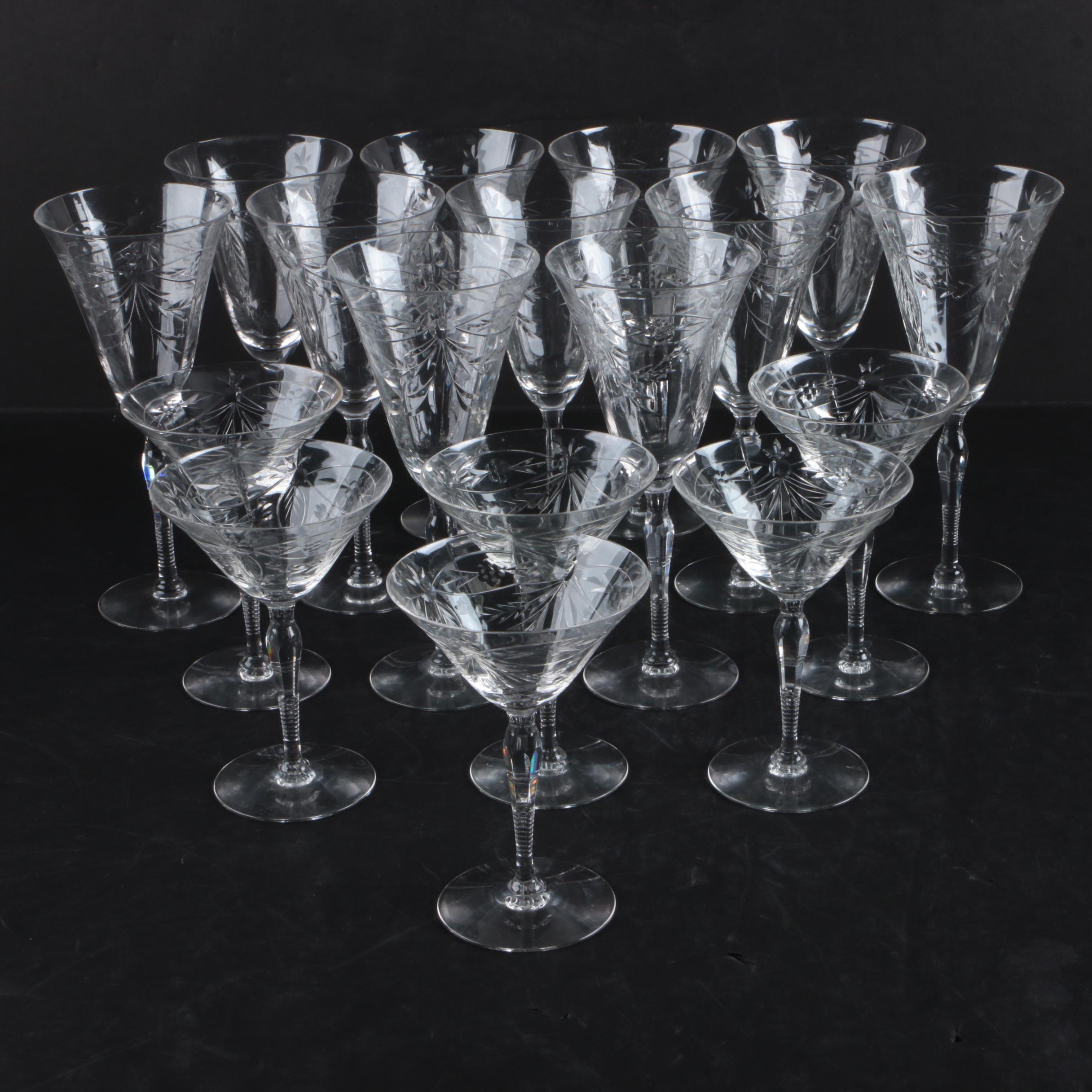 Collection of Floral Cut Crystal Stemware