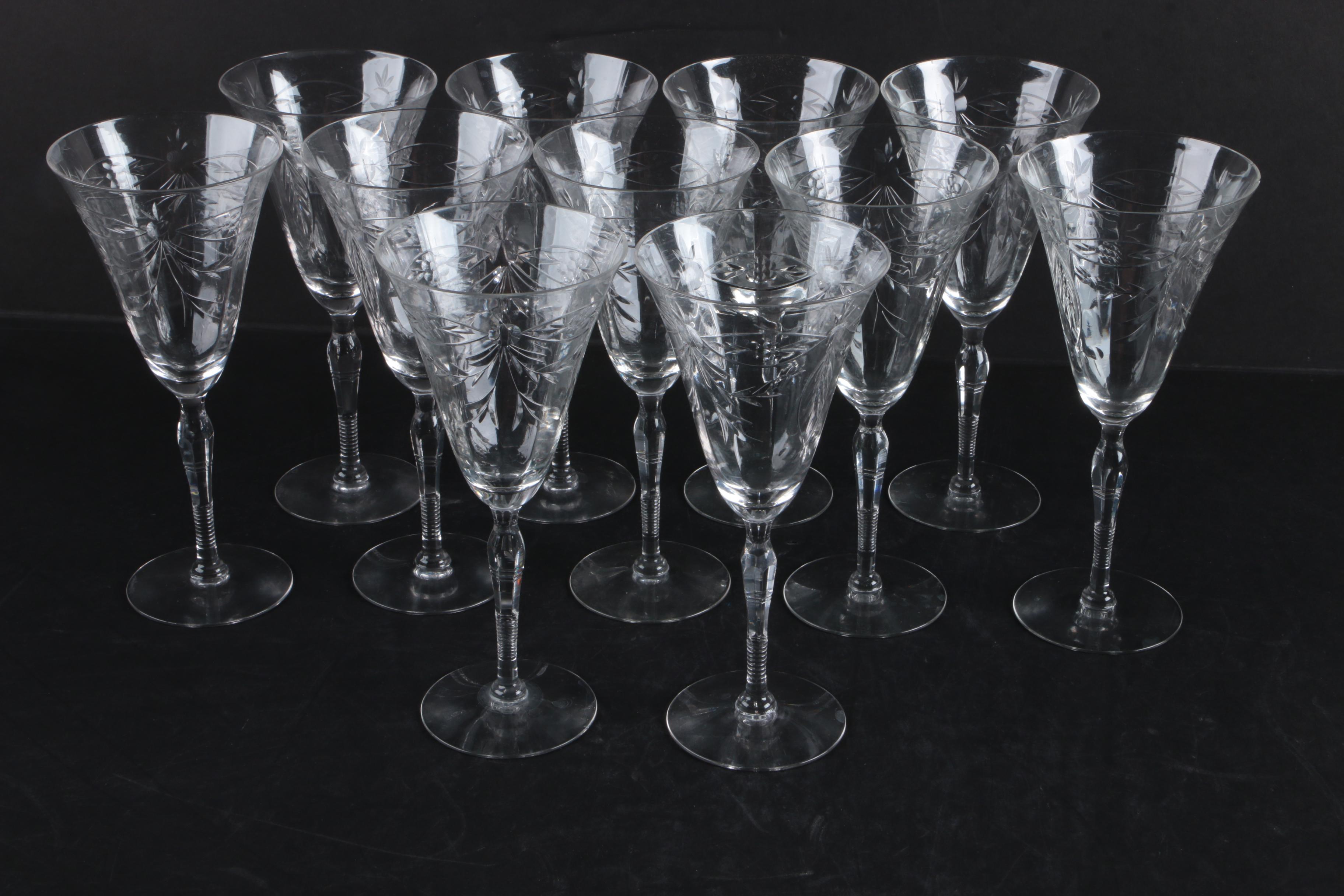 Collection of Floral Cut Crystal Stemware