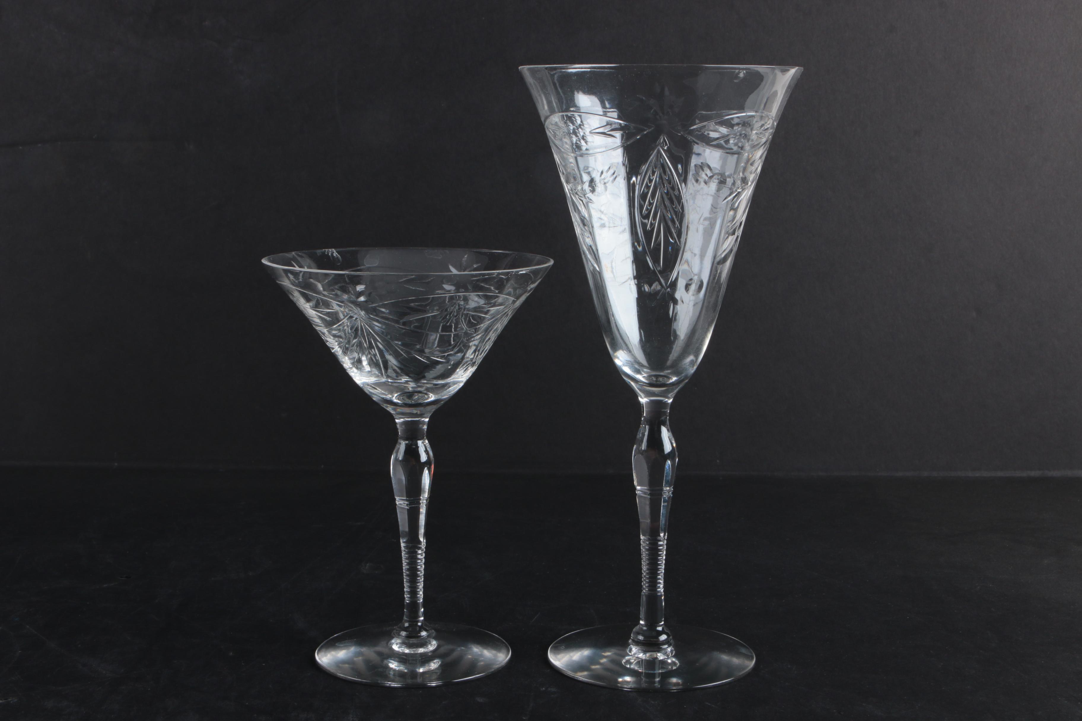 Collection of Floral Cut Crystal Stemware
