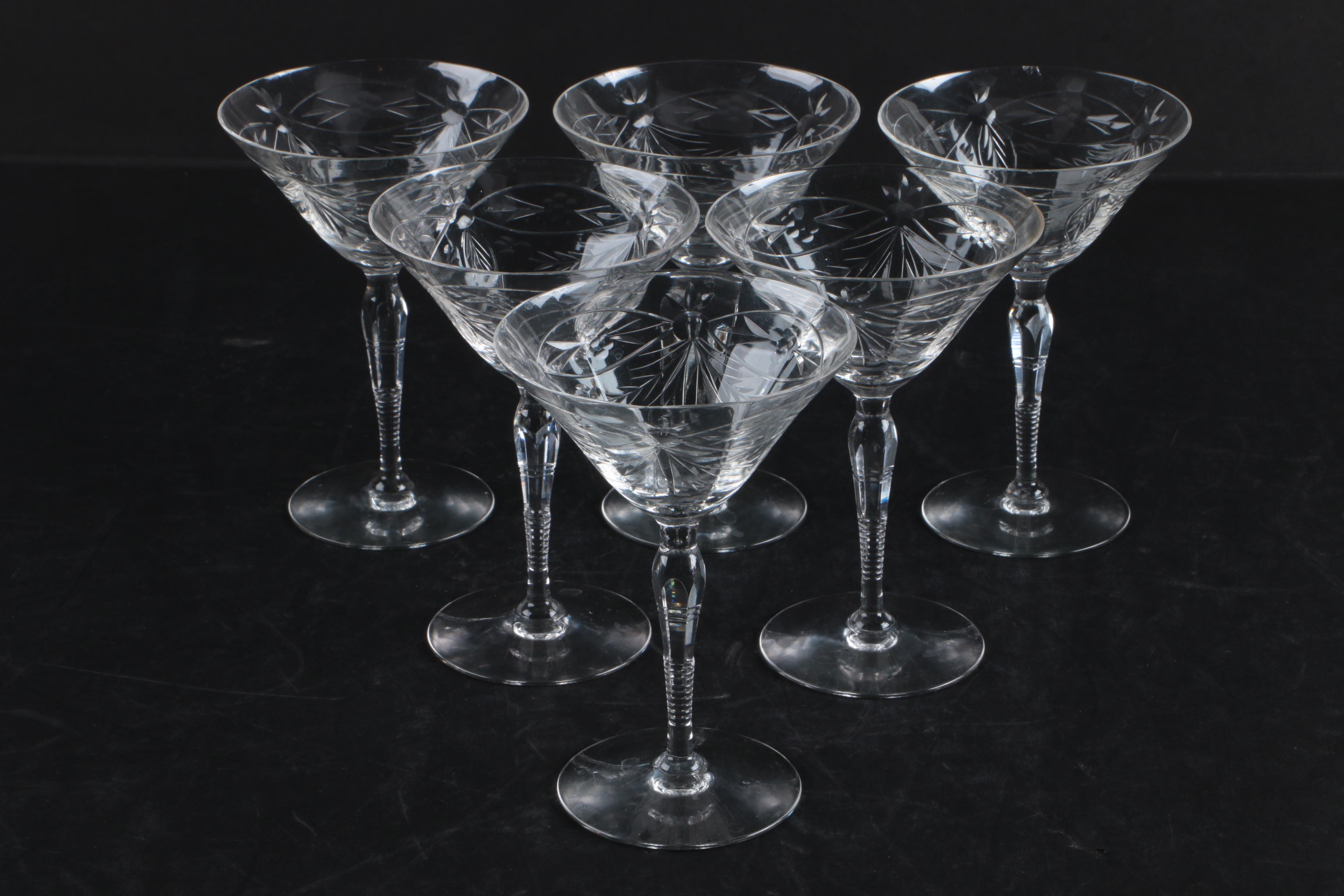 Collection of Floral Cut Crystal Stemware