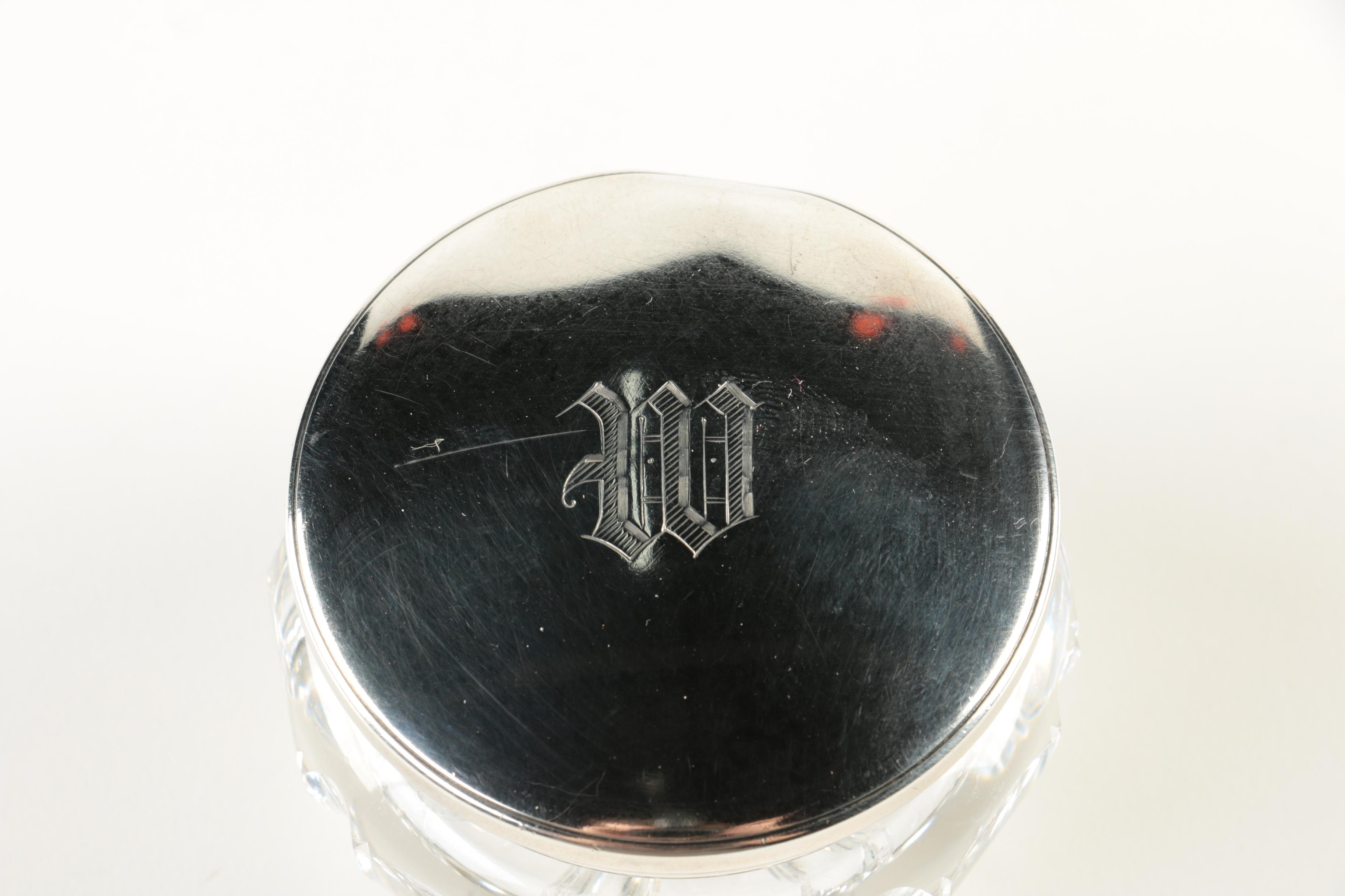 La Pierre Mfg. Co. Crystal Vanity Jars with Engraved Sterling Silver Lids