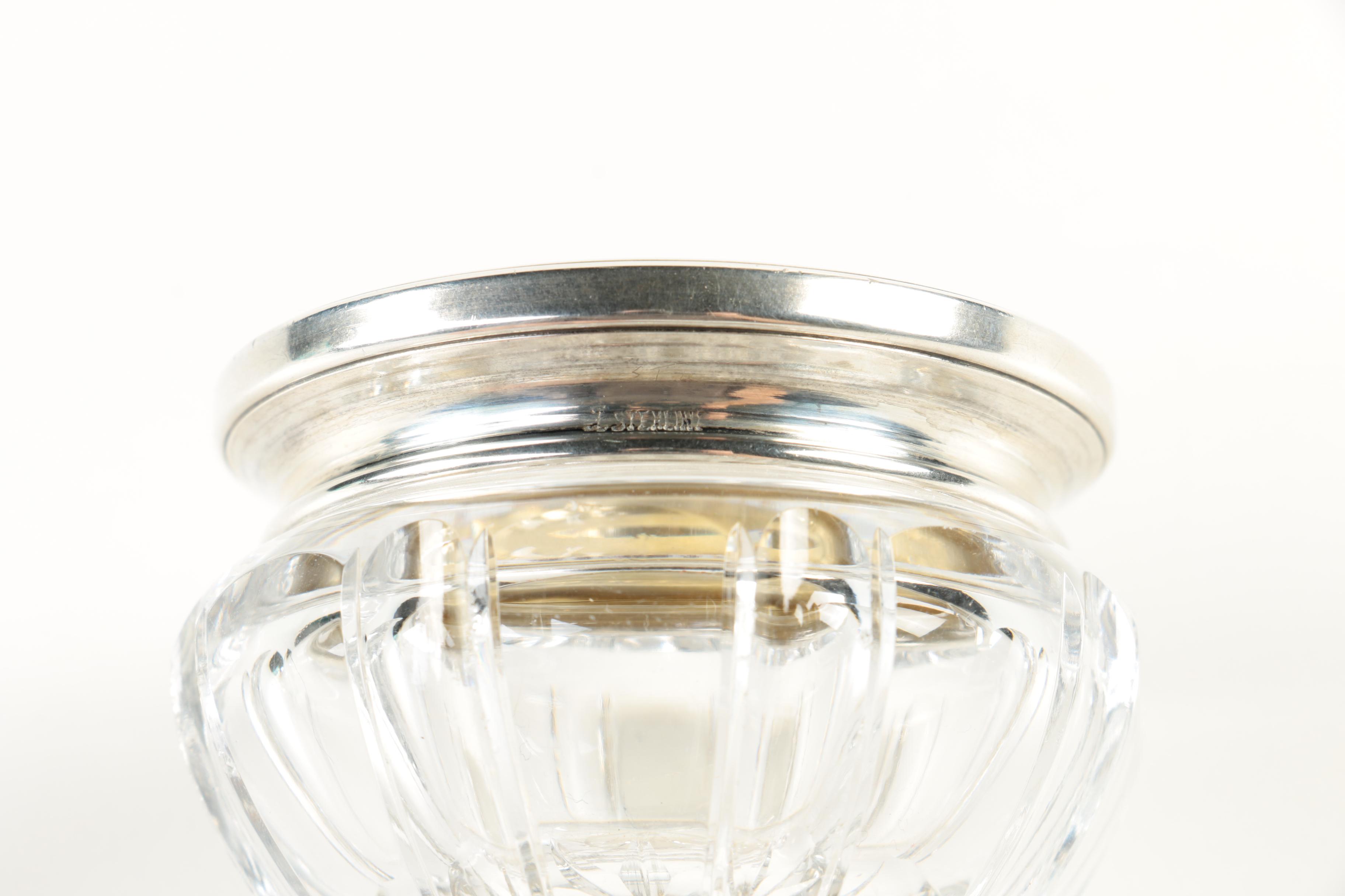 La Pierre Mfg. Co. Crystal Vanity Jars with Engraved Sterling Silver Lids