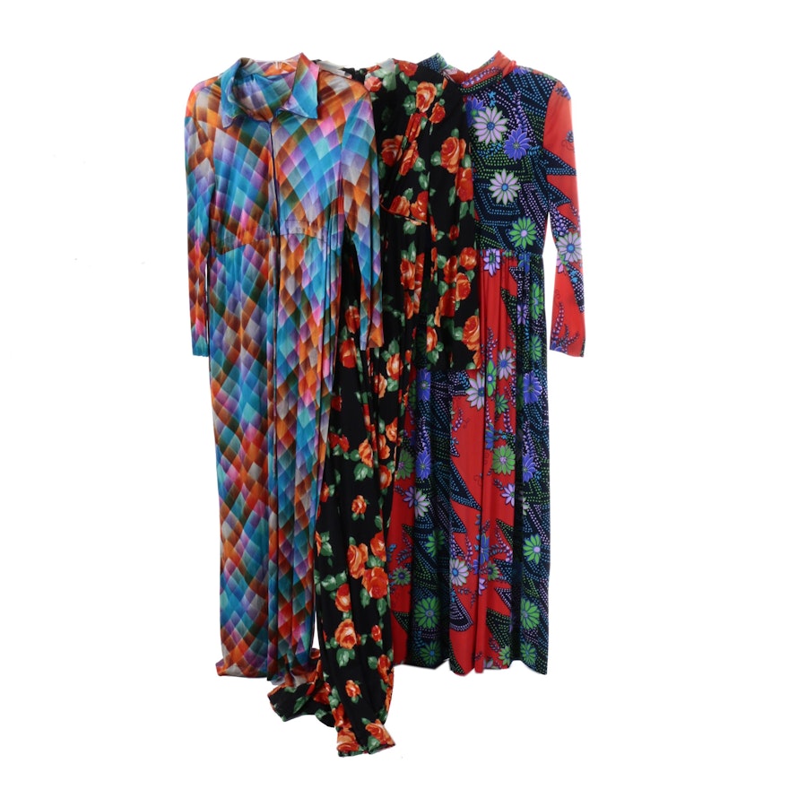 1970s Colorful Psychedelic Maxi Dresses Including Neiman Marcus