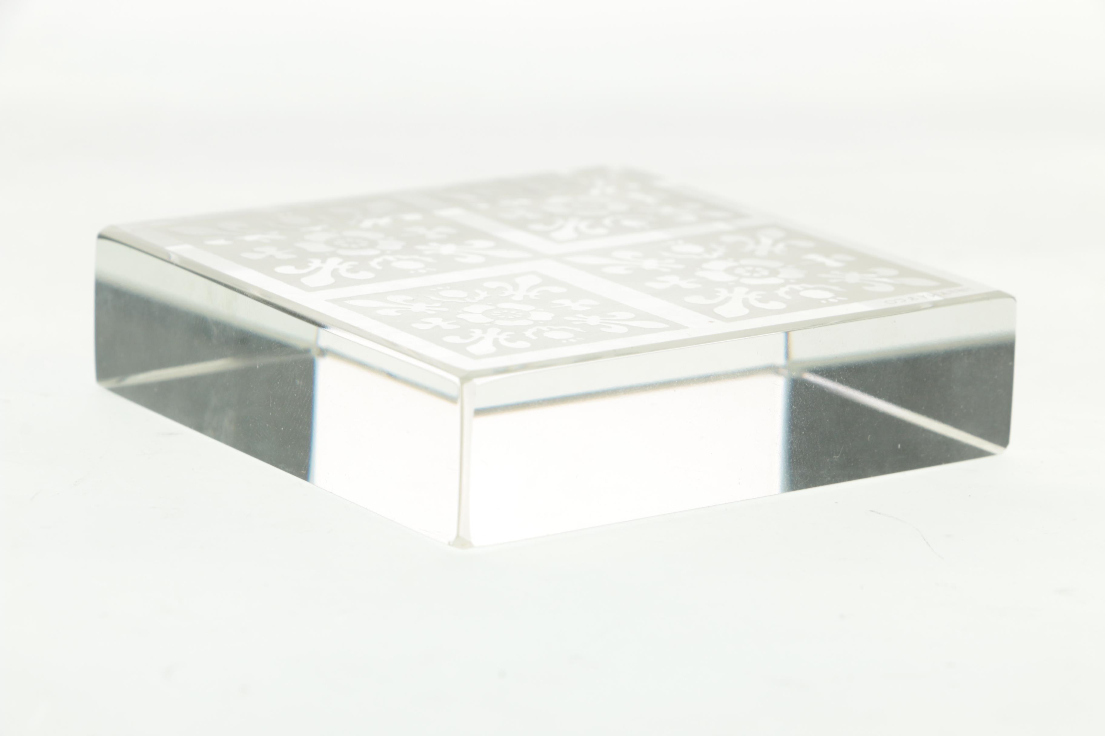 Tiffany & Co Crystal Floral Motif Paperweight