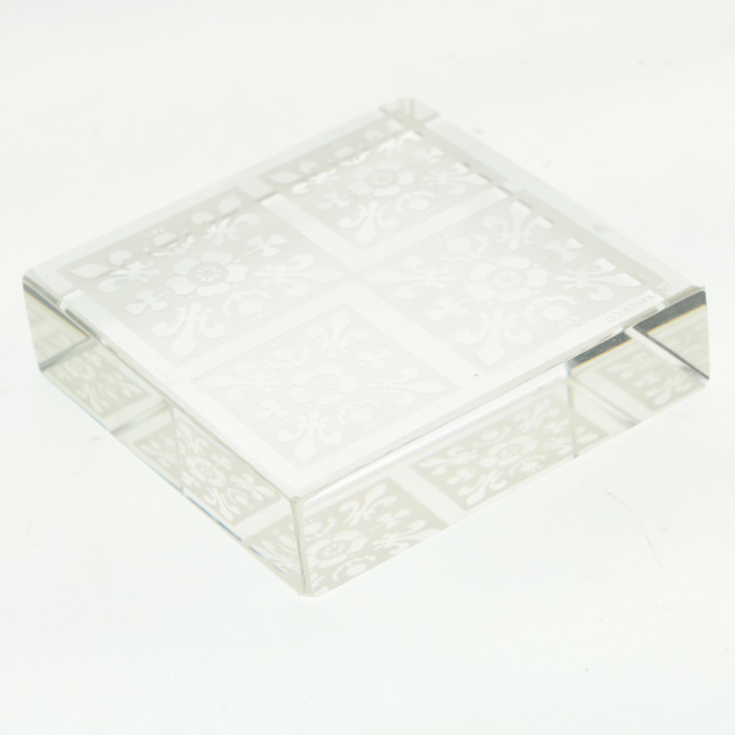 Tiffany & Co Crystal Floral Motif Paperweight