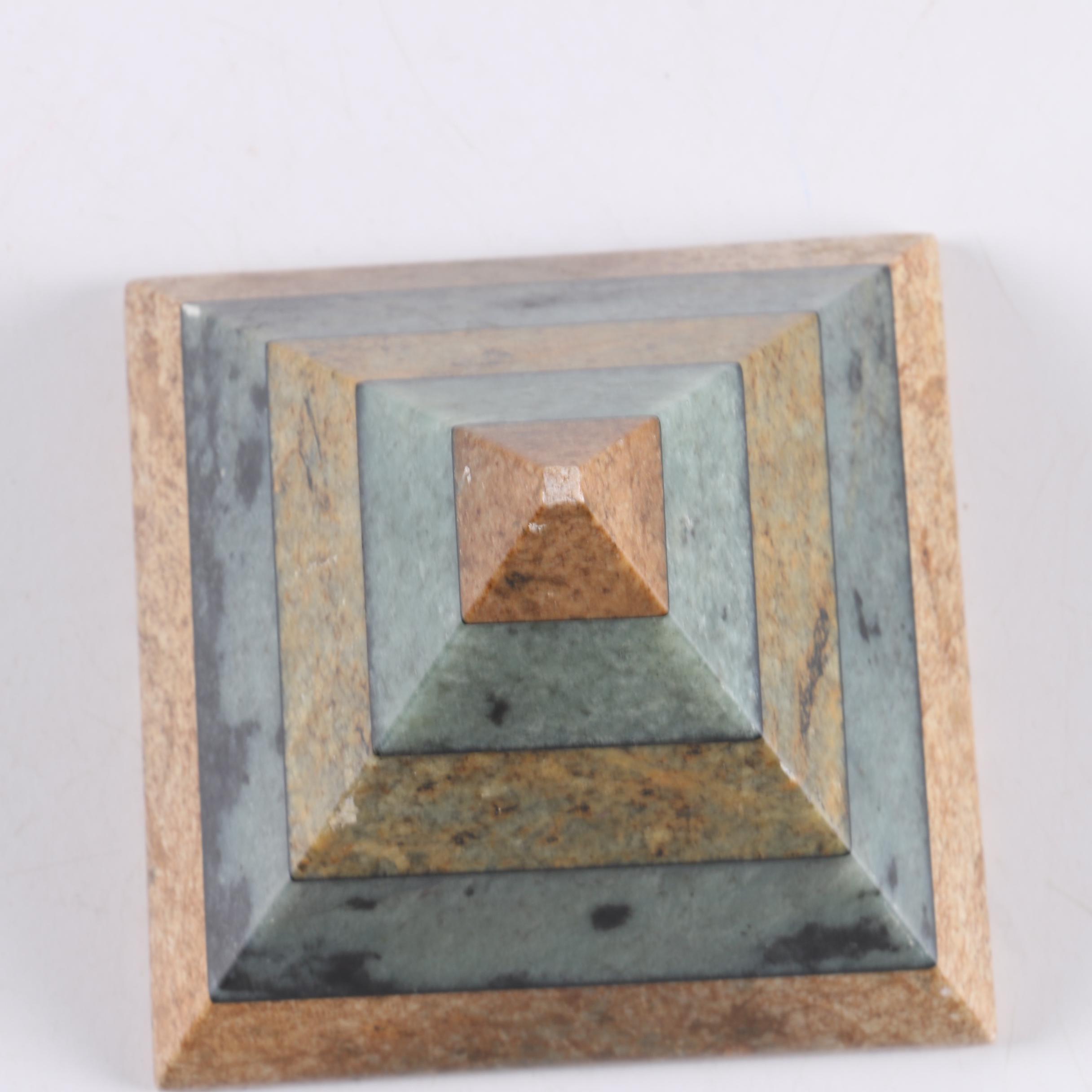 Banded Calcite Vase and Soapstone Pyramid