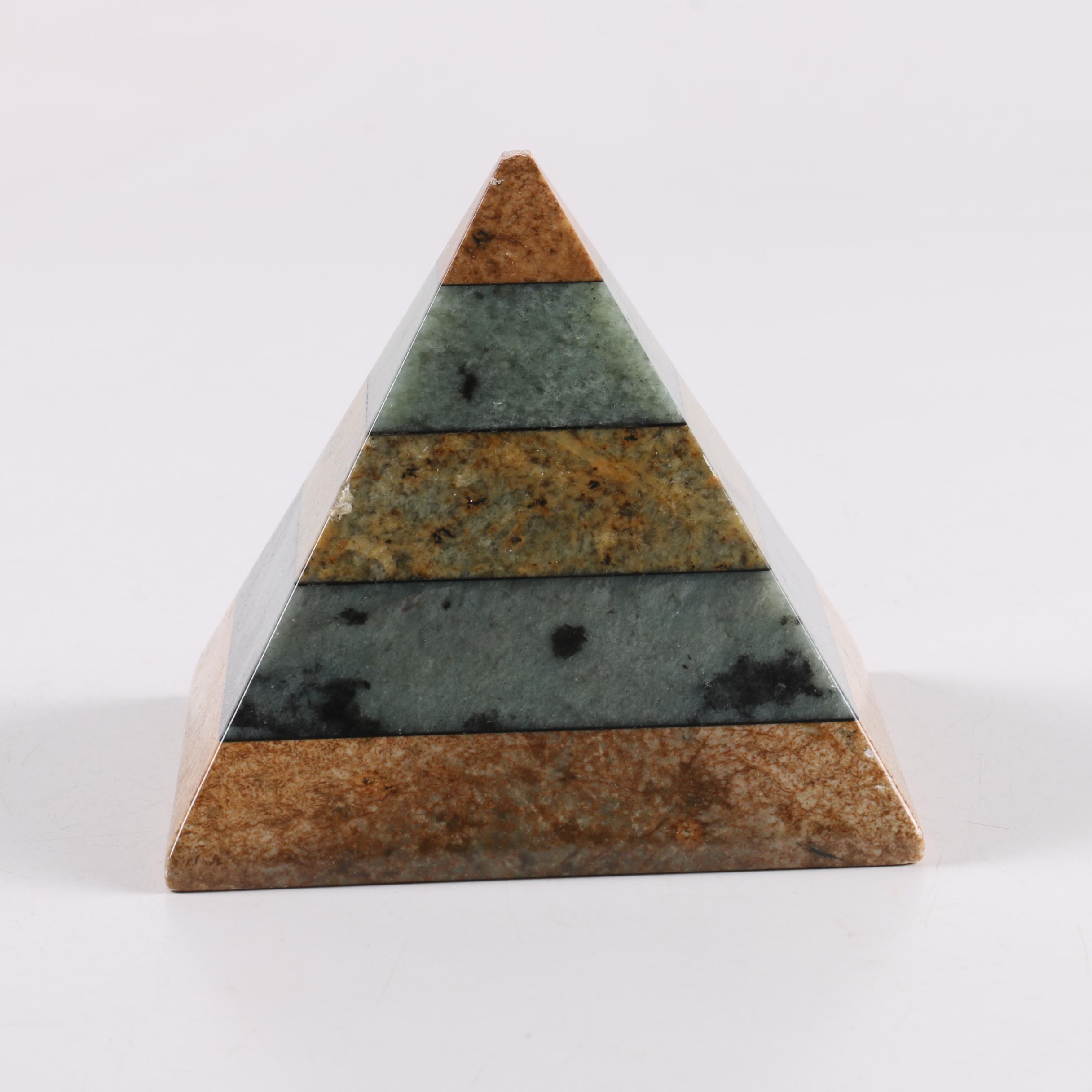 Banded Calcite Vase and Soapstone Pyramid