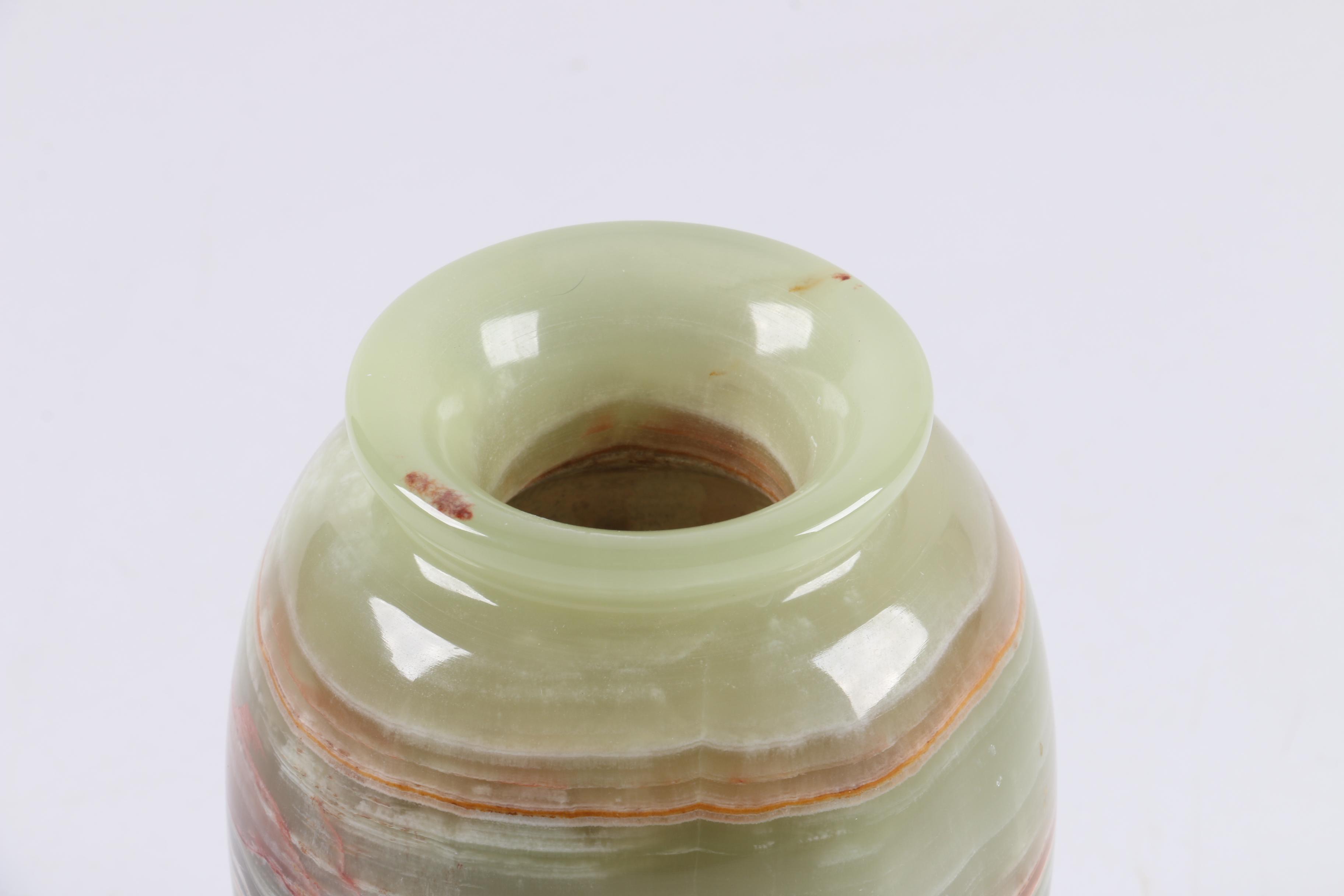 Banded Calcite Vase and Soapstone Pyramid