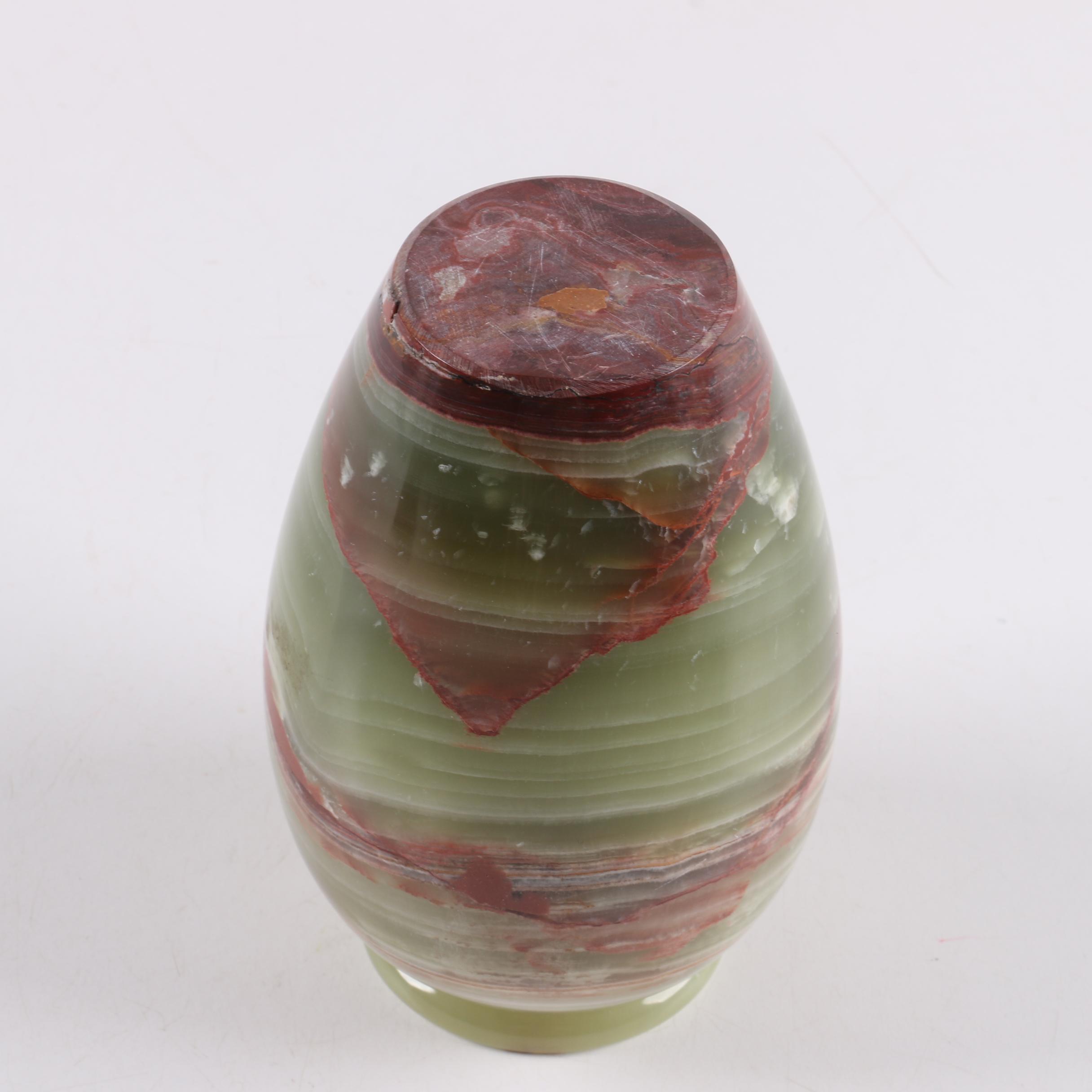 Banded Calcite Vase and Soapstone Pyramid