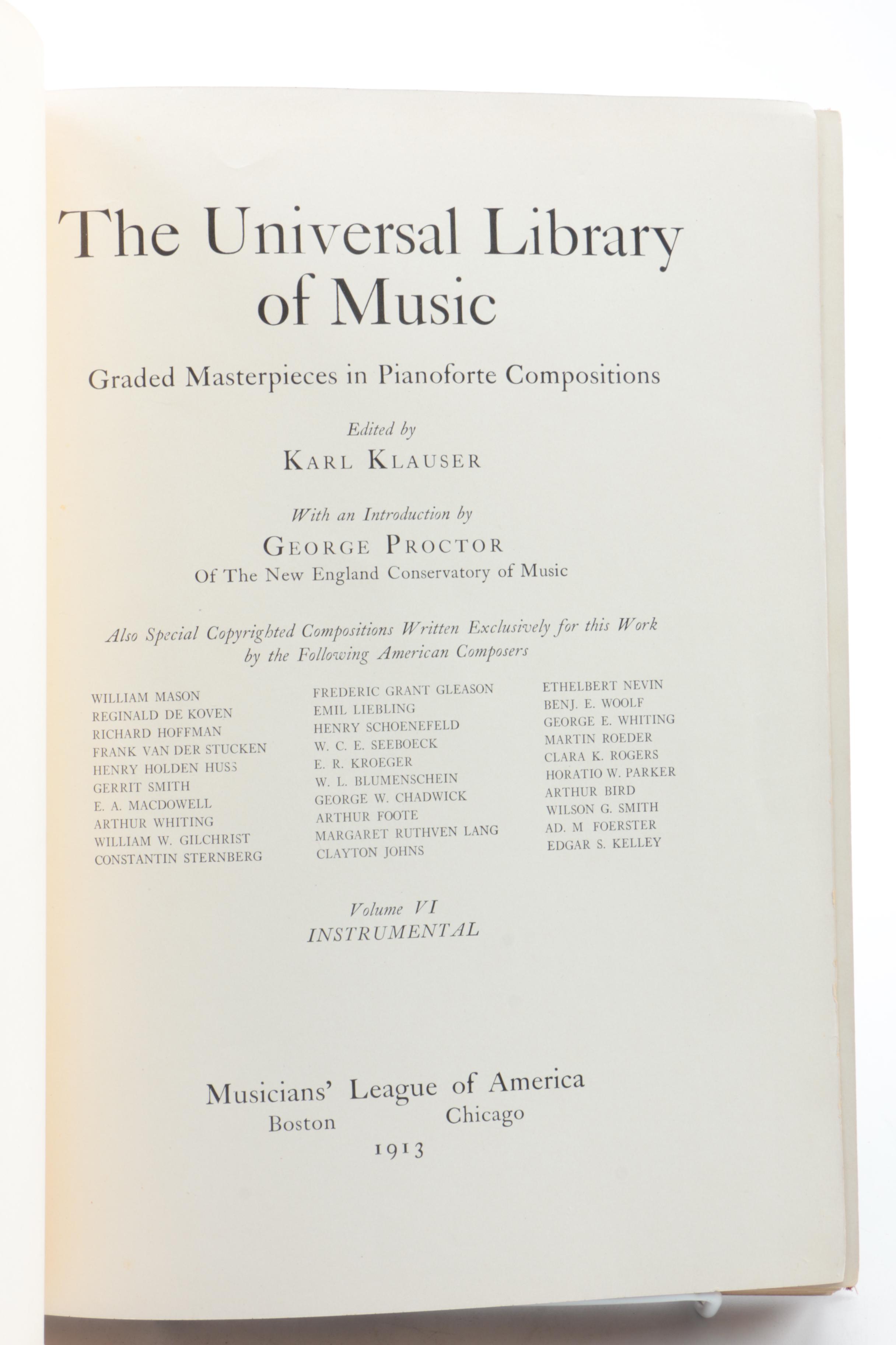 1913 "The Universal Library of Music, Vol. V and VI" Sheet Music Books