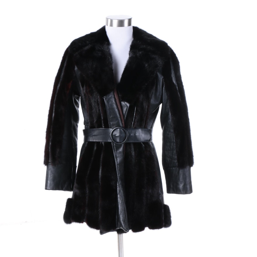 1970s Black Mink Fur and Leather Coat