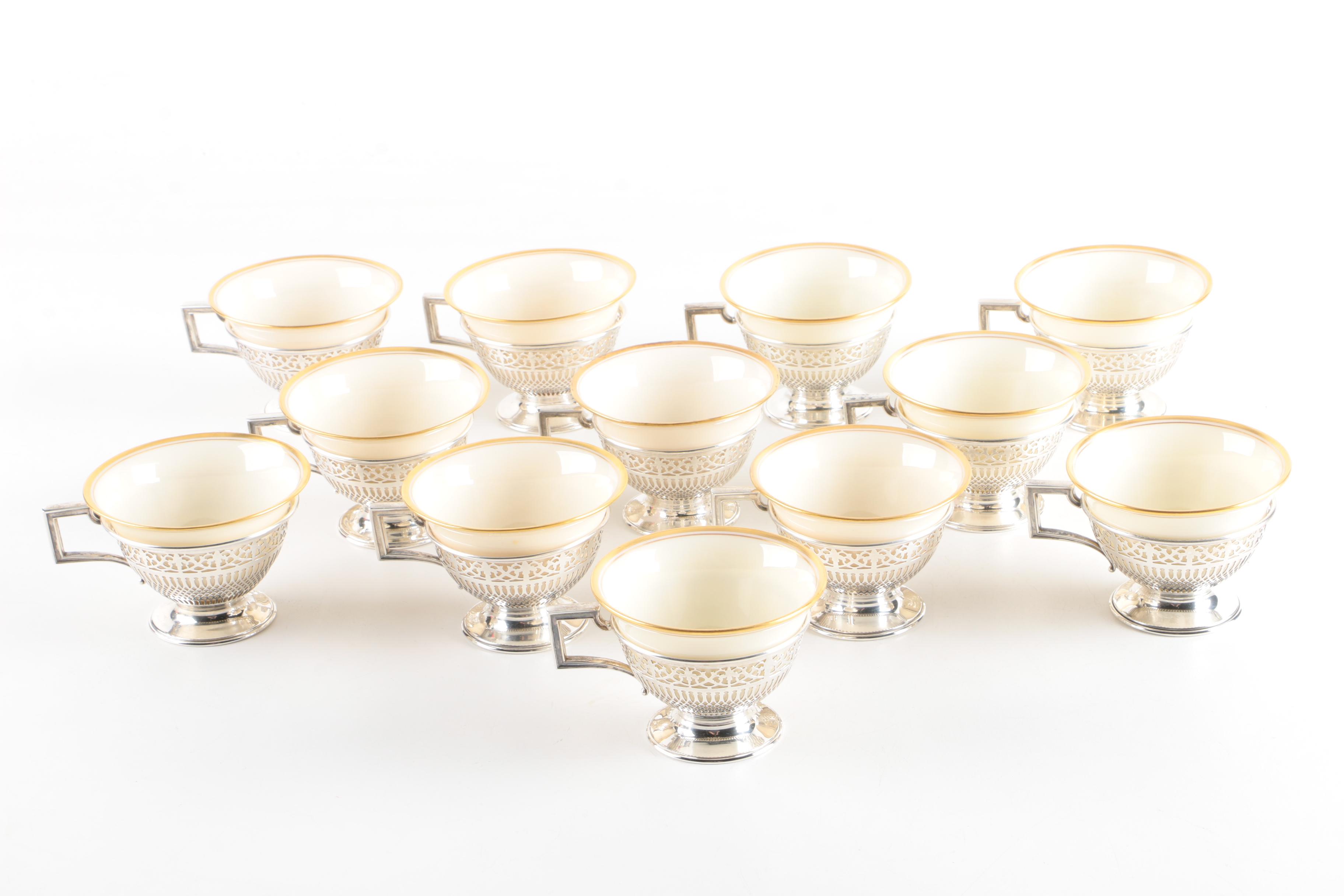 Frank Whiting Co. Sterling Demitasse Cups with Lenox Porcelain Liners and More