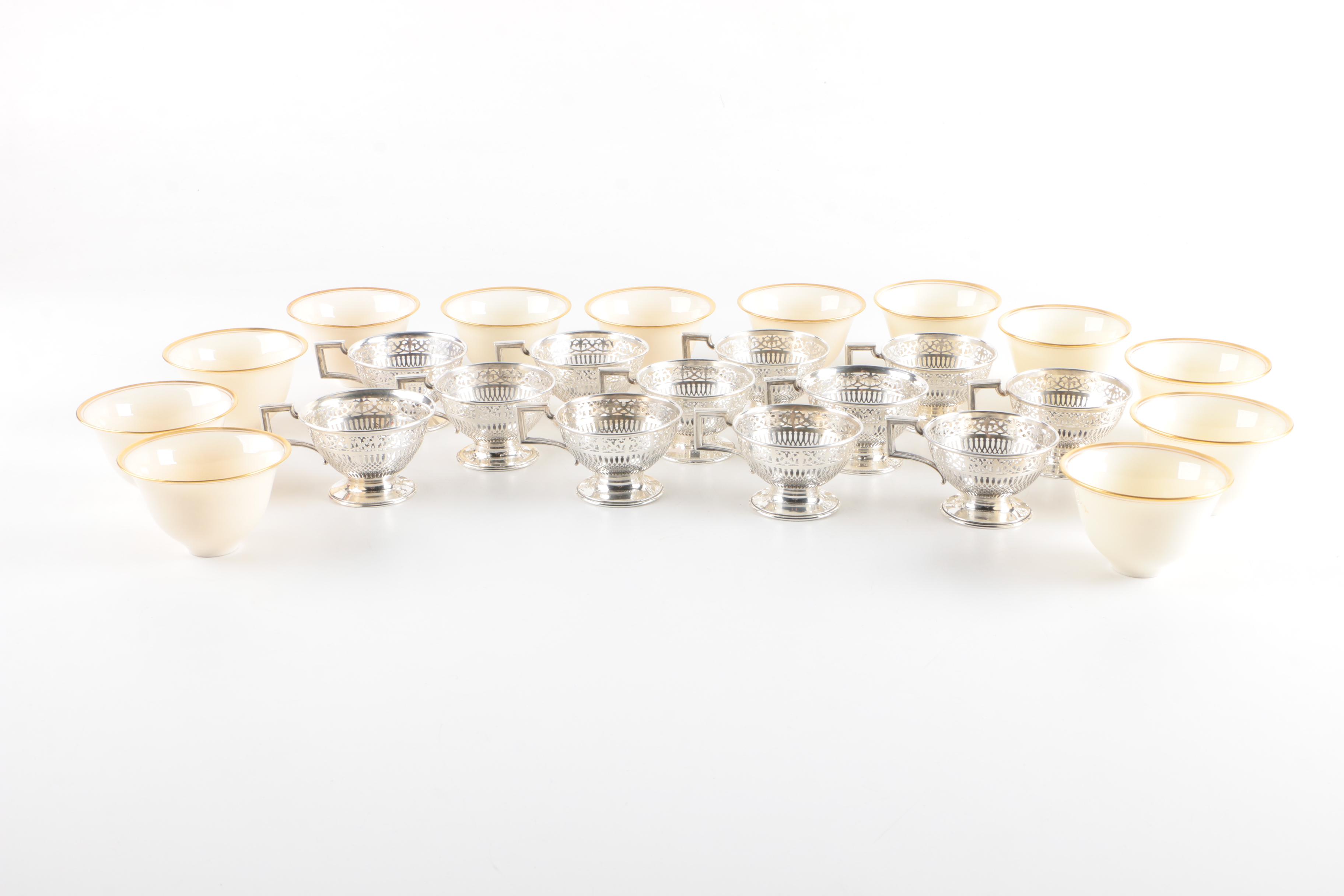 Frank Whiting Co. Sterling Demitasse Cups with Lenox Porcelain Liners and More