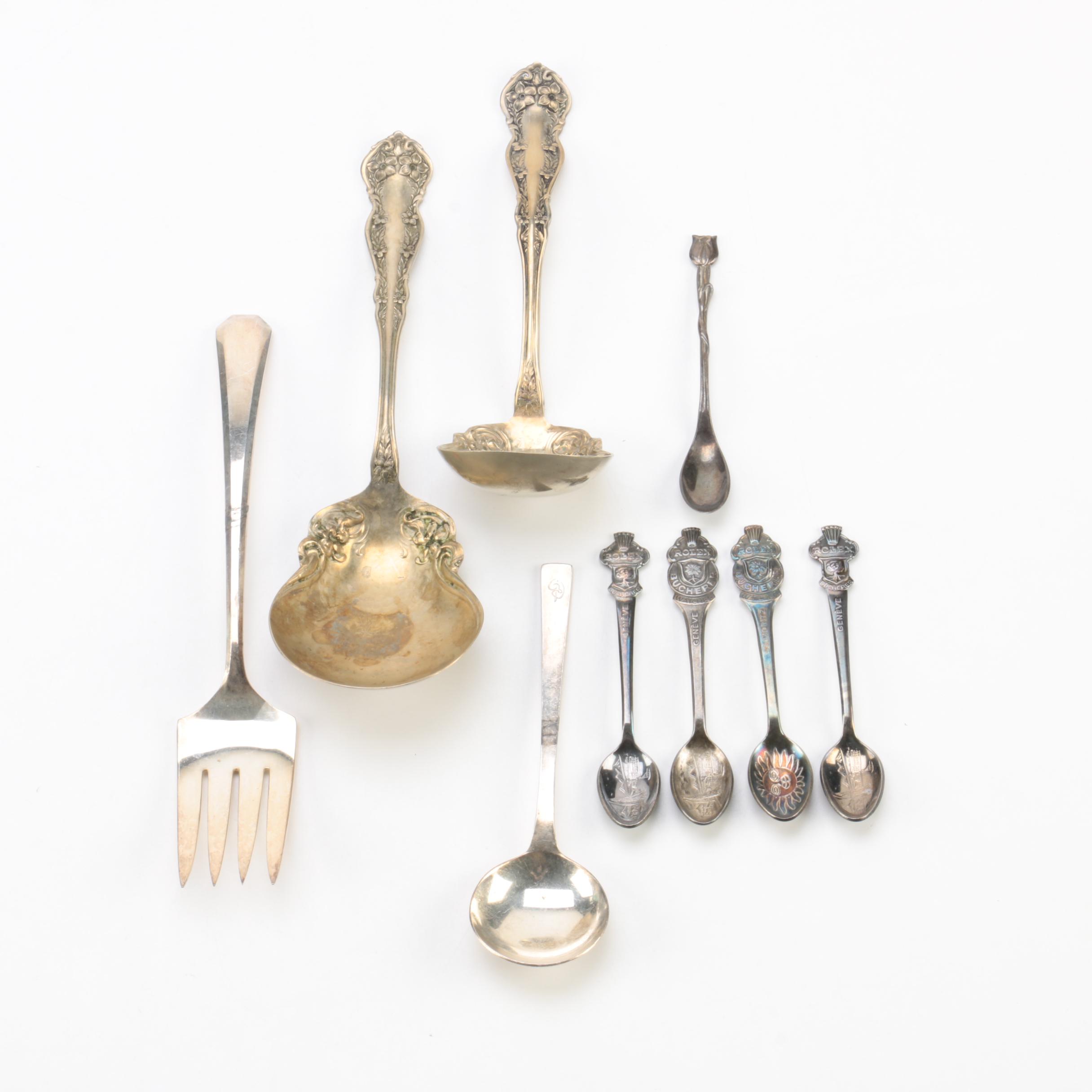 Rolex Bucherer Silver Plate Spoons with Other Silver Plate Flatware