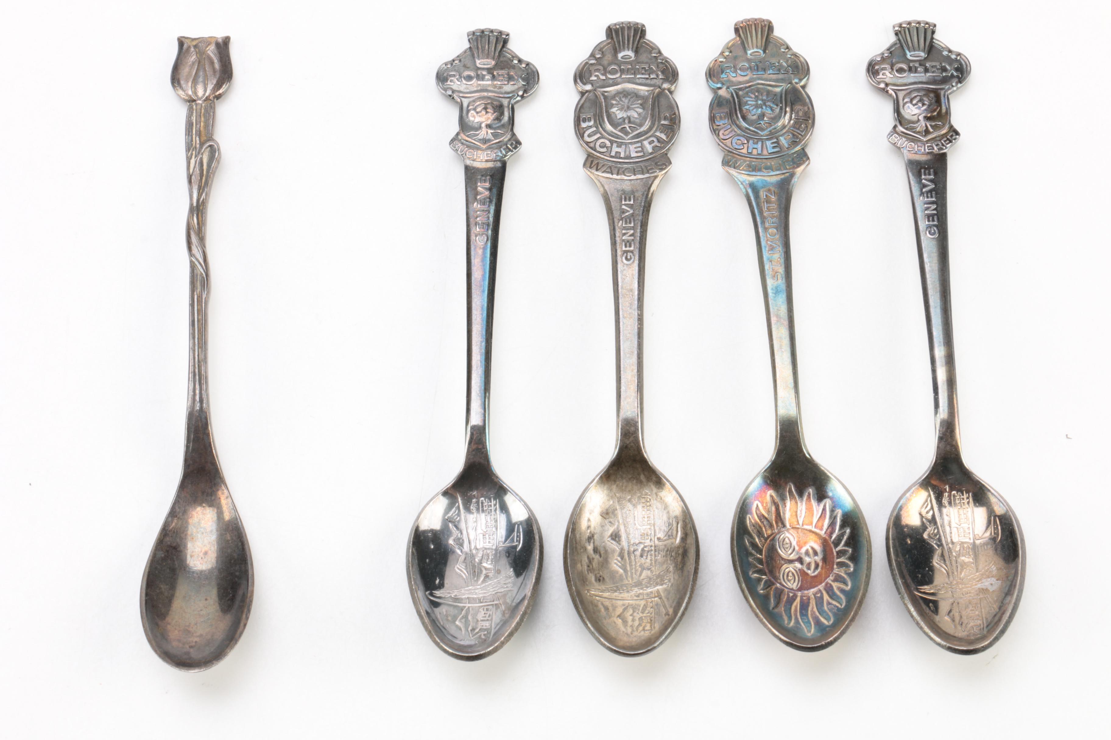 Rolex Bucherer Silver Plate Spoons with Other Silver Plate Flatware