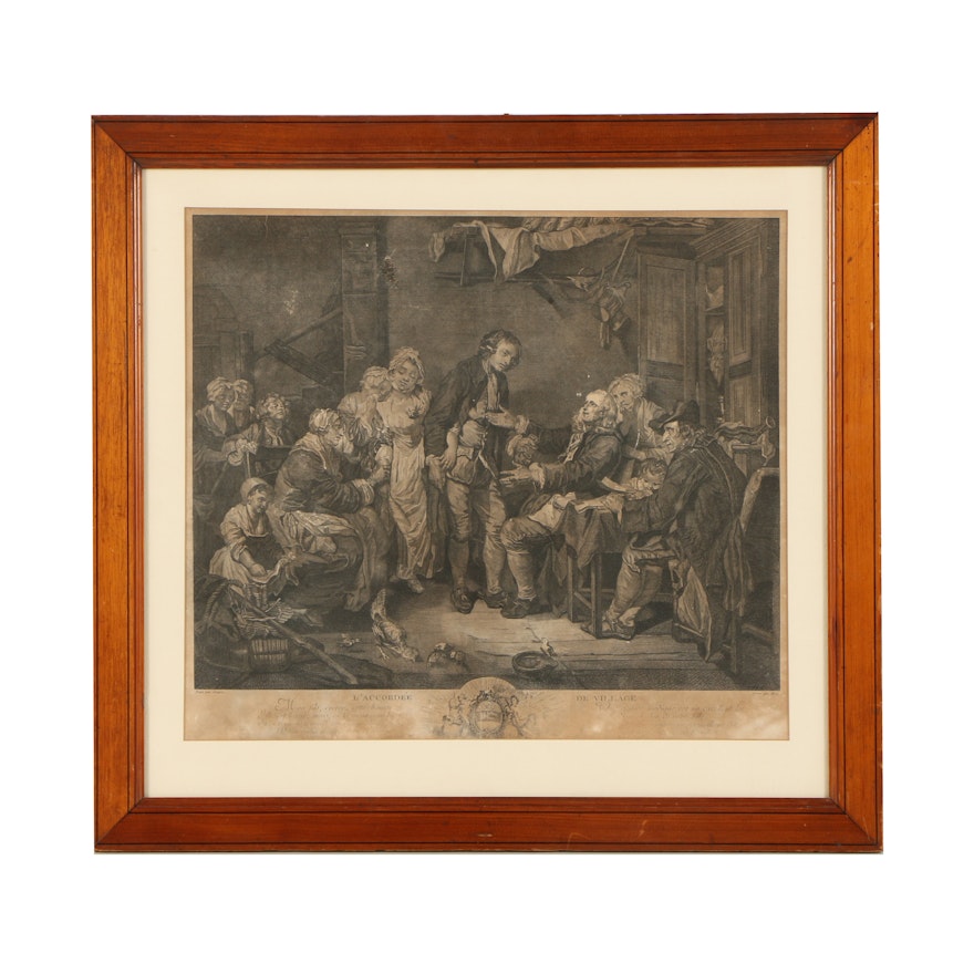 Lithograph After Jean-Baptiste Greuze "L'Accordee de Village"