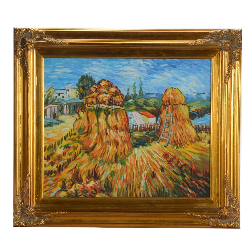 Oil on Canvas Copy Painting after Vincent Van Gogh "Haystacks in Provence"