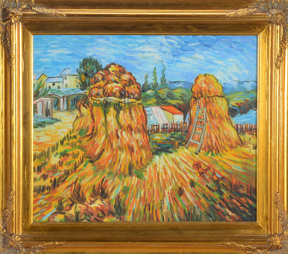 Oil on Canvas Copy Painting after Vincent Van Gogh "Haystacks in Provence"
