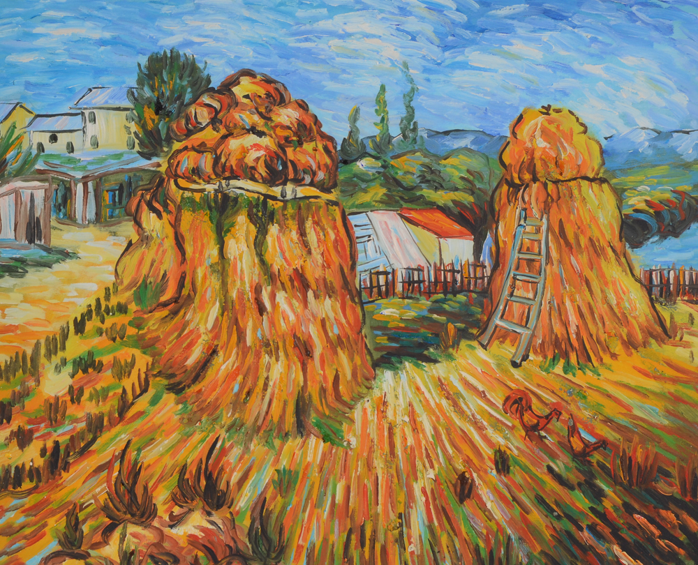 Oil on Canvas Copy Painting after Vincent Van Gogh "Haystacks in Provence"