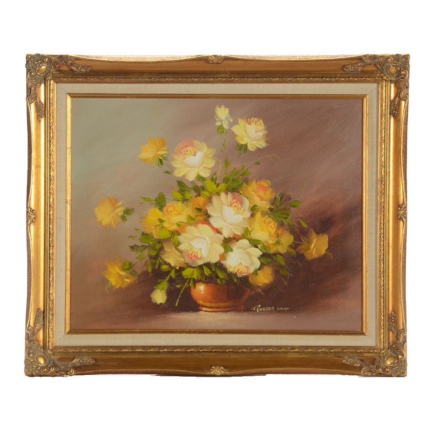 Robert Cox Original Oil on Canvas Floral Still Life Painting
