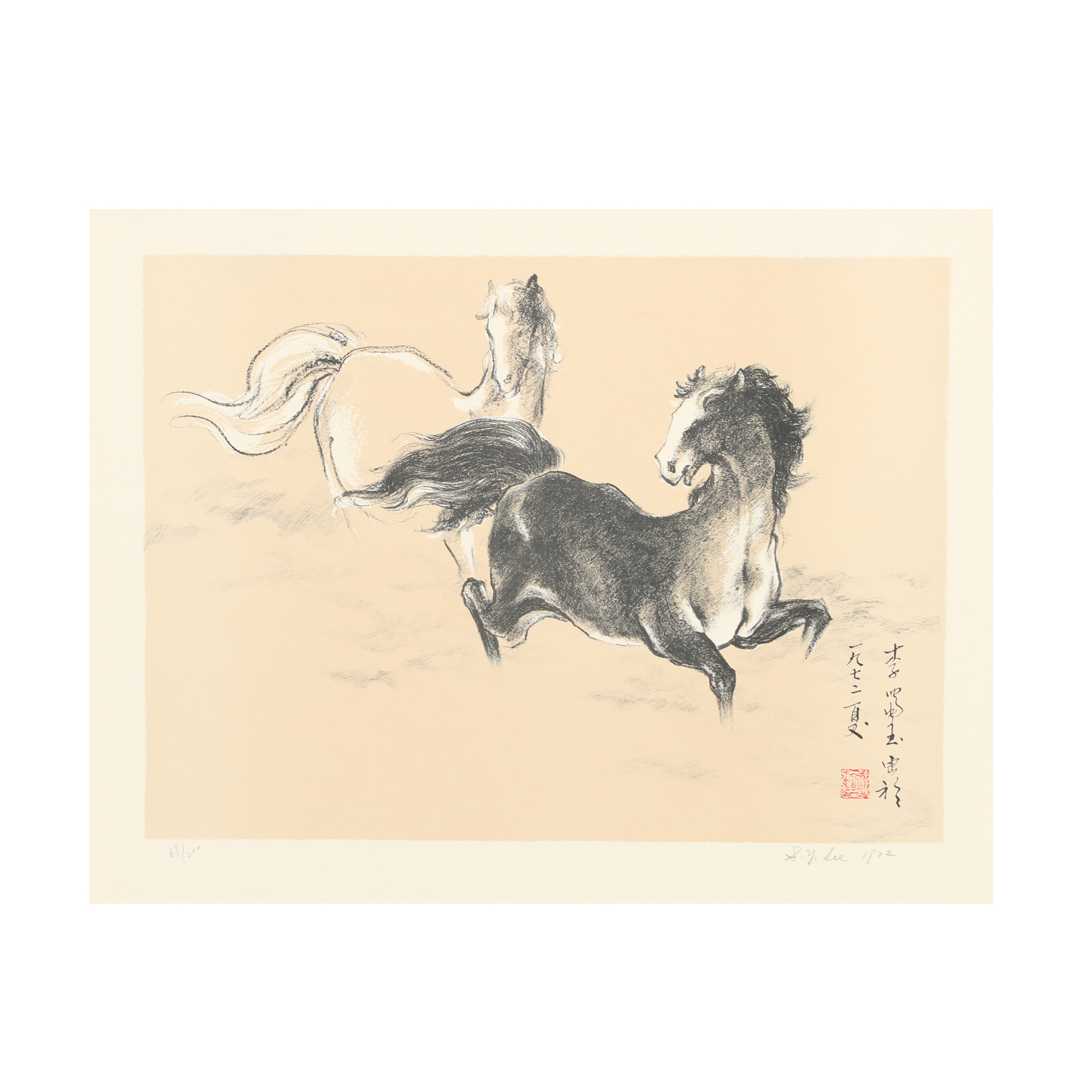 S.Y. Lee Lithograph of East Asian Style Horses