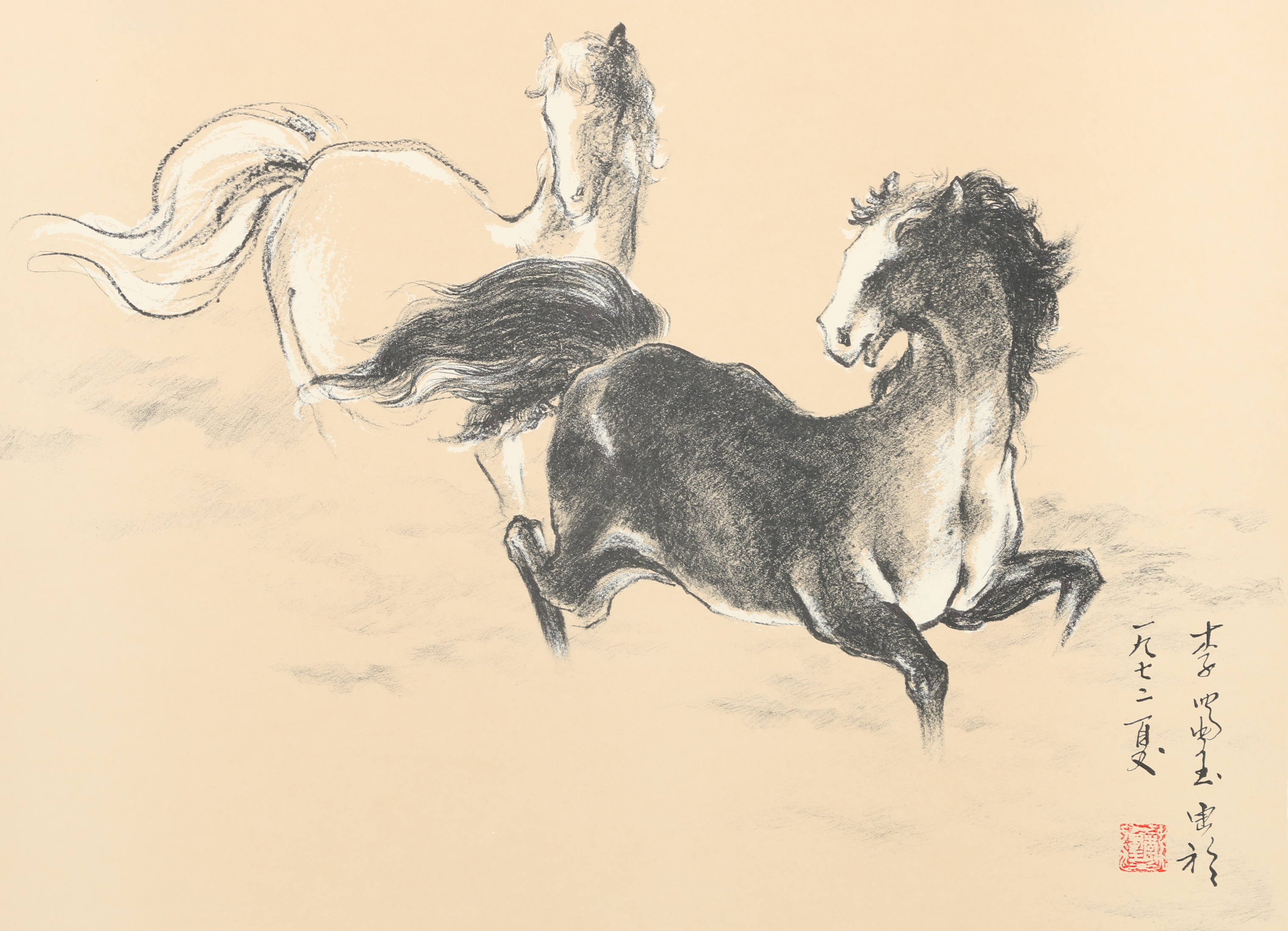 S.Y. Lee Lithograph of East Asian Style Horses