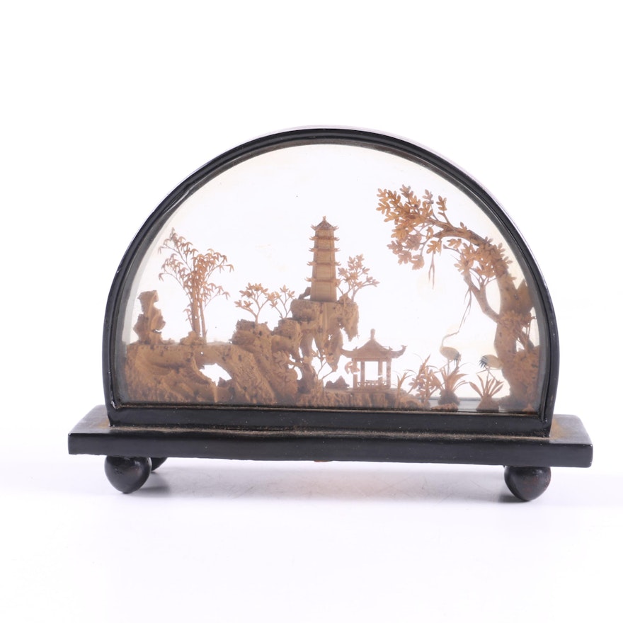 Chinese Carved Cork Diorama