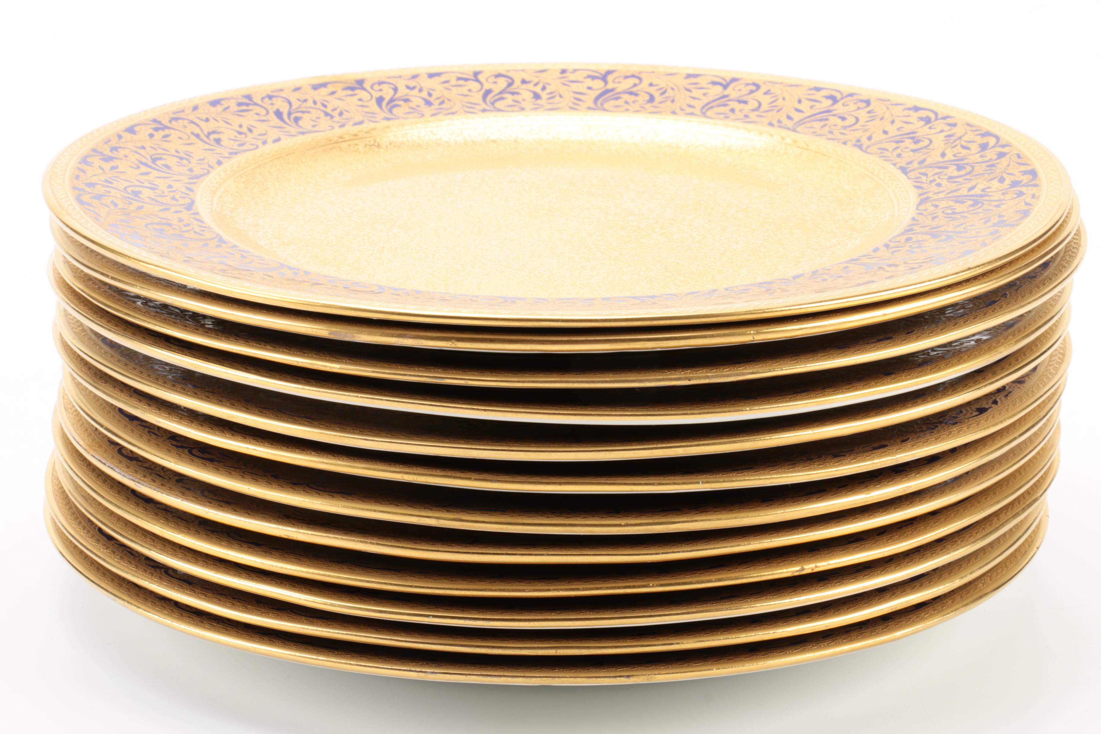 Vintage Crown Chelsea China Gilded Encrusted Dinner Plates