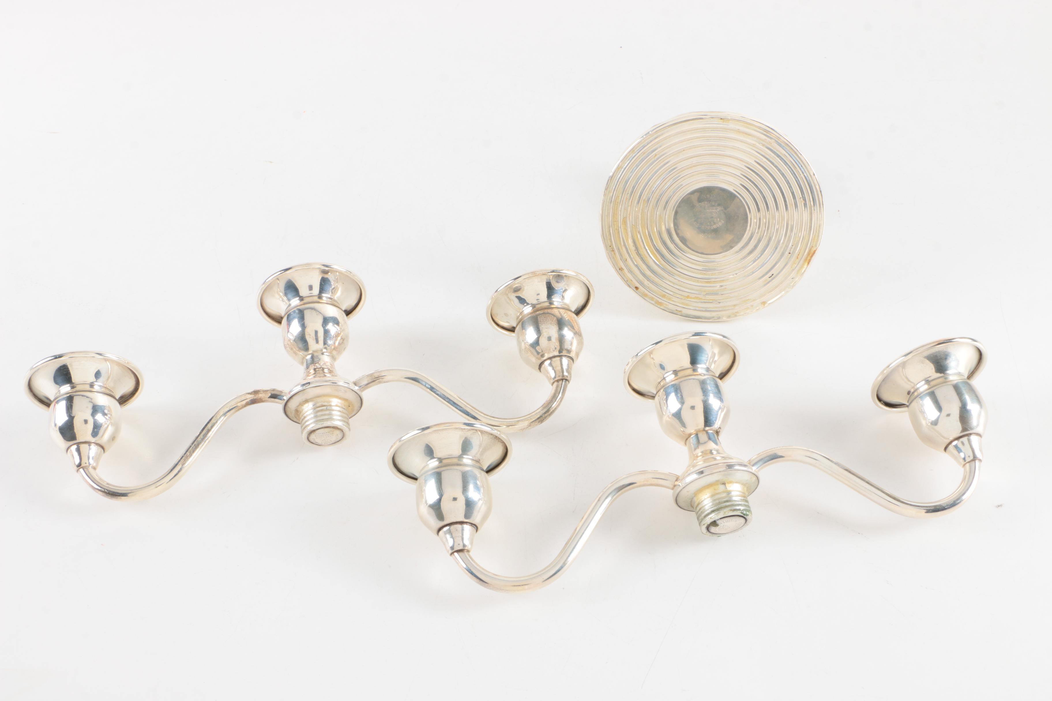 Frank M. Whiting & Co. Weighted Sterling and Glass Convertable Candelabra Pair