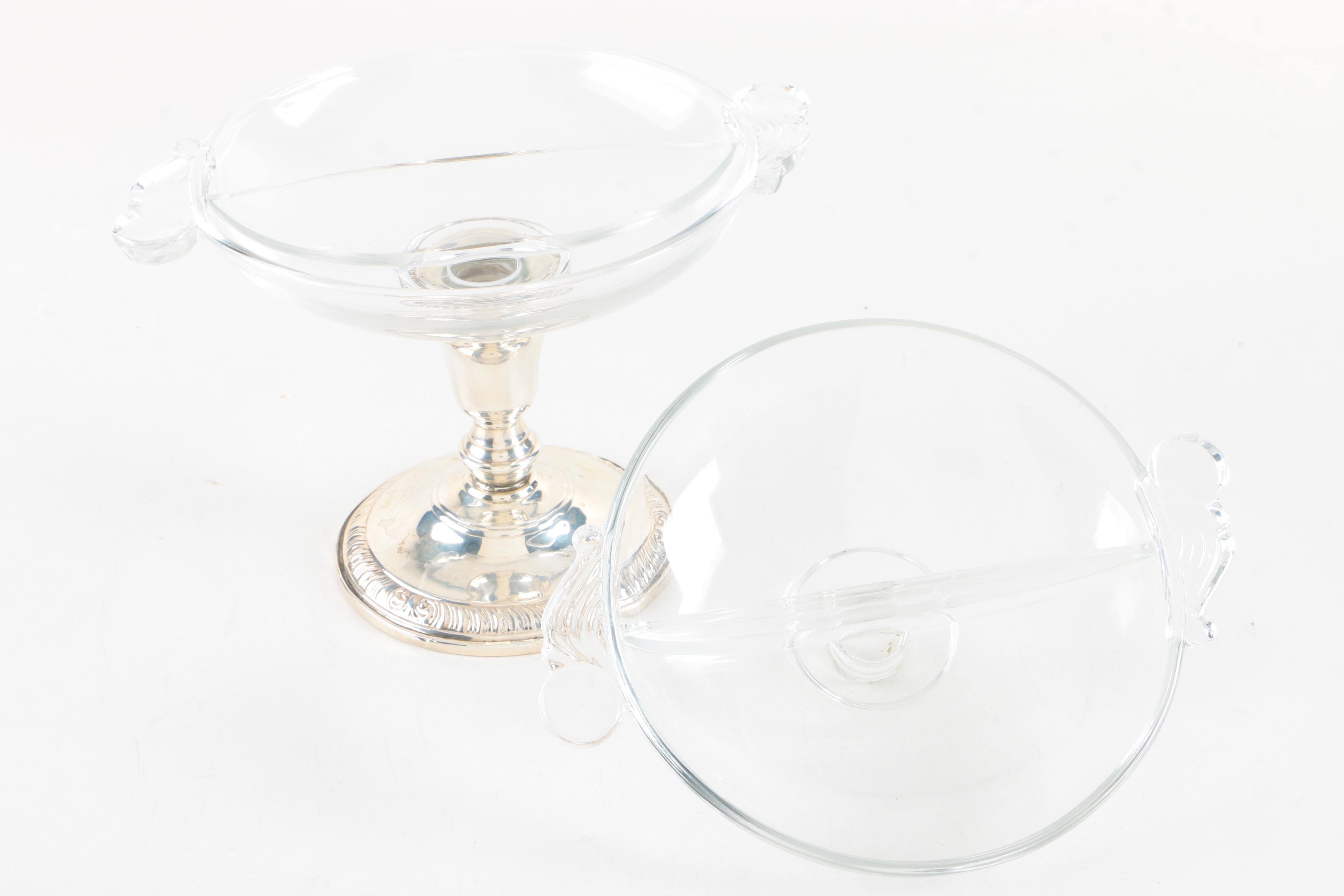 Frank M. Whiting & Co. Weighted Sterling and Glass Convertable Candelabra Pair