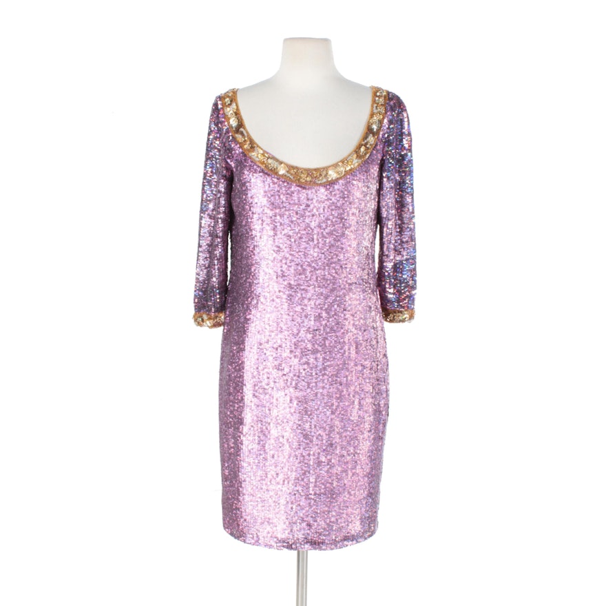 Naeem Khan Riazee Pink and Gold Fully Sequin Cocktail Dress