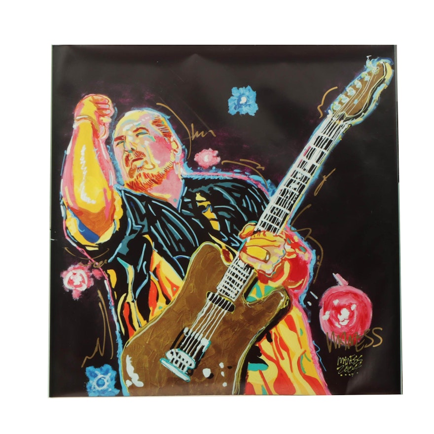 Maness 2004 Hand-Embellished Giclée Print on Paper of Guitar Player