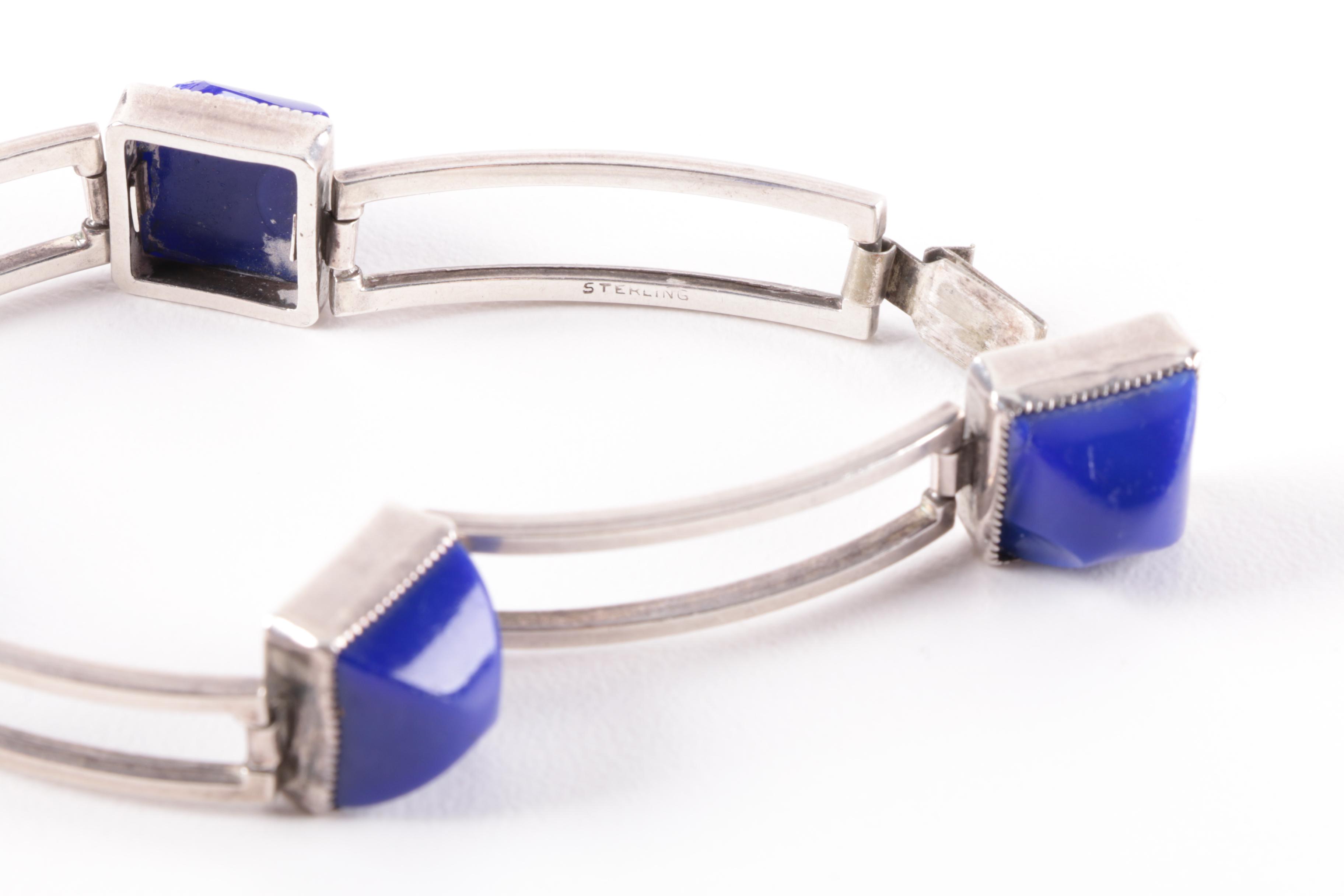 Sterling Silver Rainbow Moonstone and Imitation Lapis Lazuli Jewelry Selection