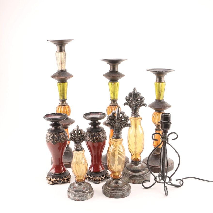 Table Lamp and Candleholders